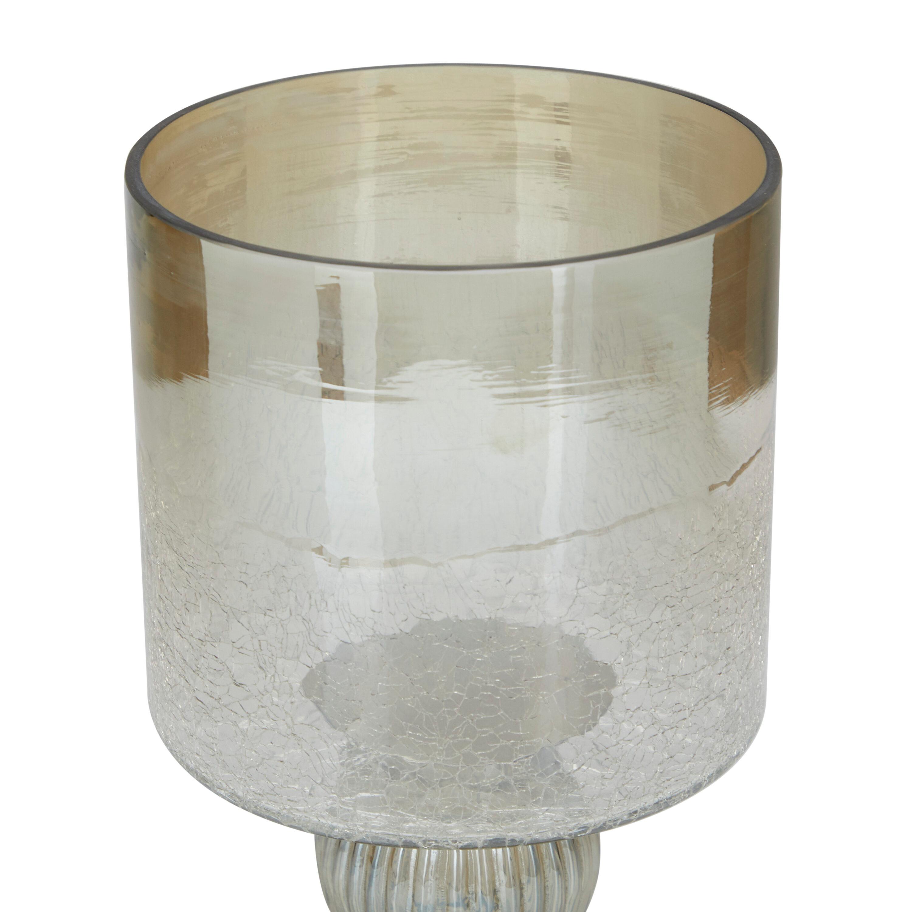 DecMode Brass Glass Handmade Turned Style Pillar Hurricane Lamp with Faux Mercury Glass Finish