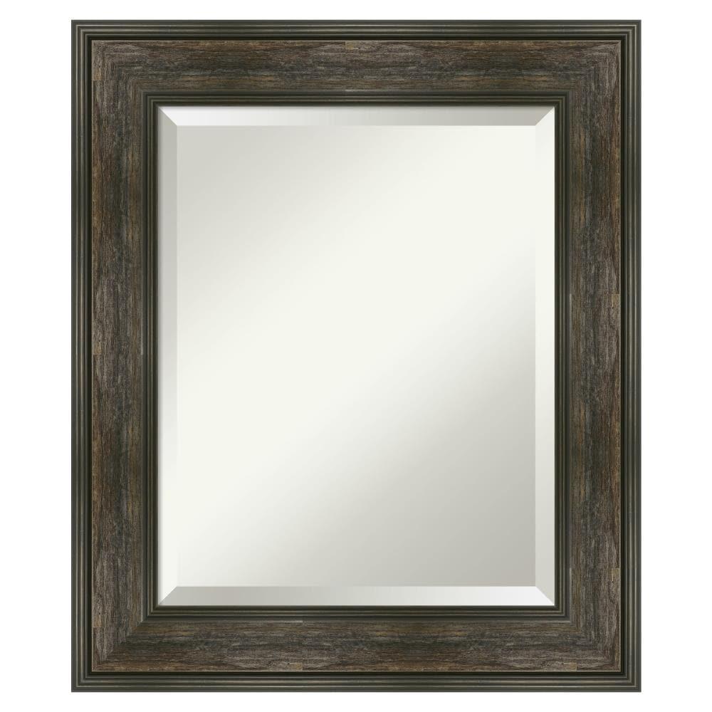 Amanti Art Beveled Bathroom Wall Mirror - Rail Rustic Char Frame - Rail Rustic Char Outer Size: 22 x 26 in