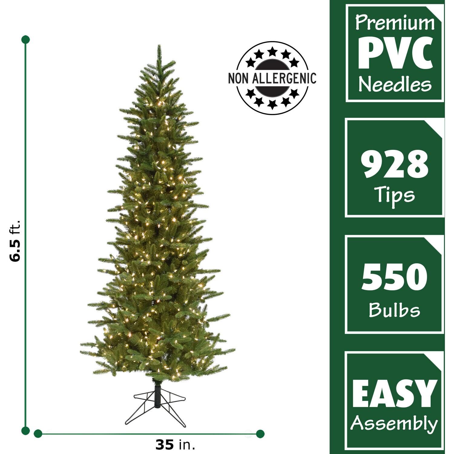 Fraser Hill Farm Carmel Pine Slim Artificial Christmas Tree with Clear Incandescent Smart Lights, Stand