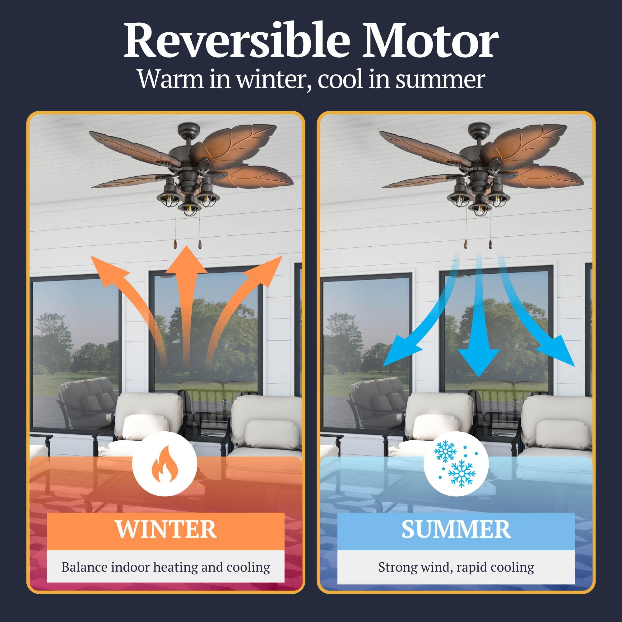 52" Bronze Tropical Ceiling Fan with Palm Leaf Blades and LED Light
