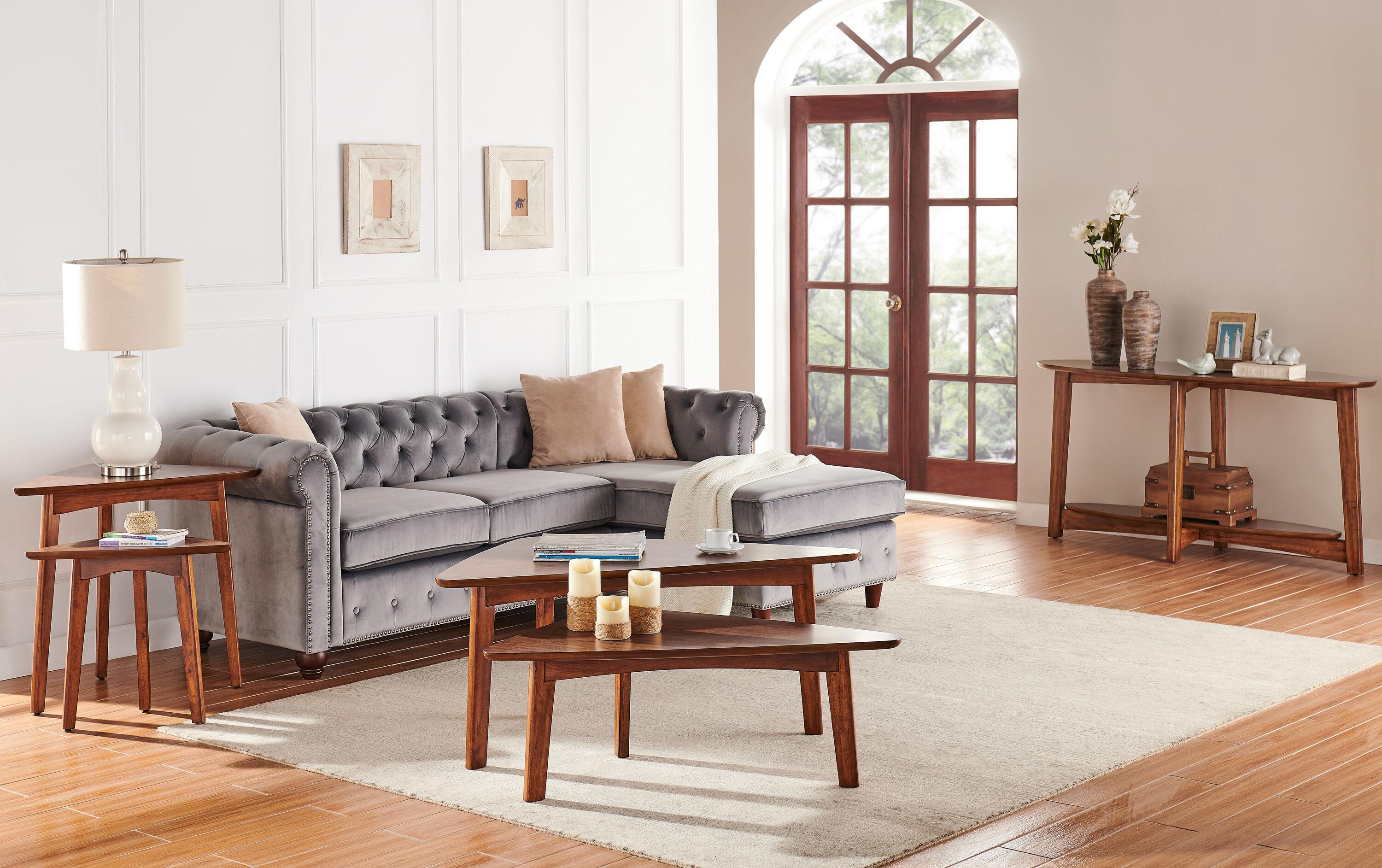 Monterey Oval Mid Century Modern Wood Coffee Table Chestnut: Tapered Legs, Floating Shelf - Alaterre Furniture