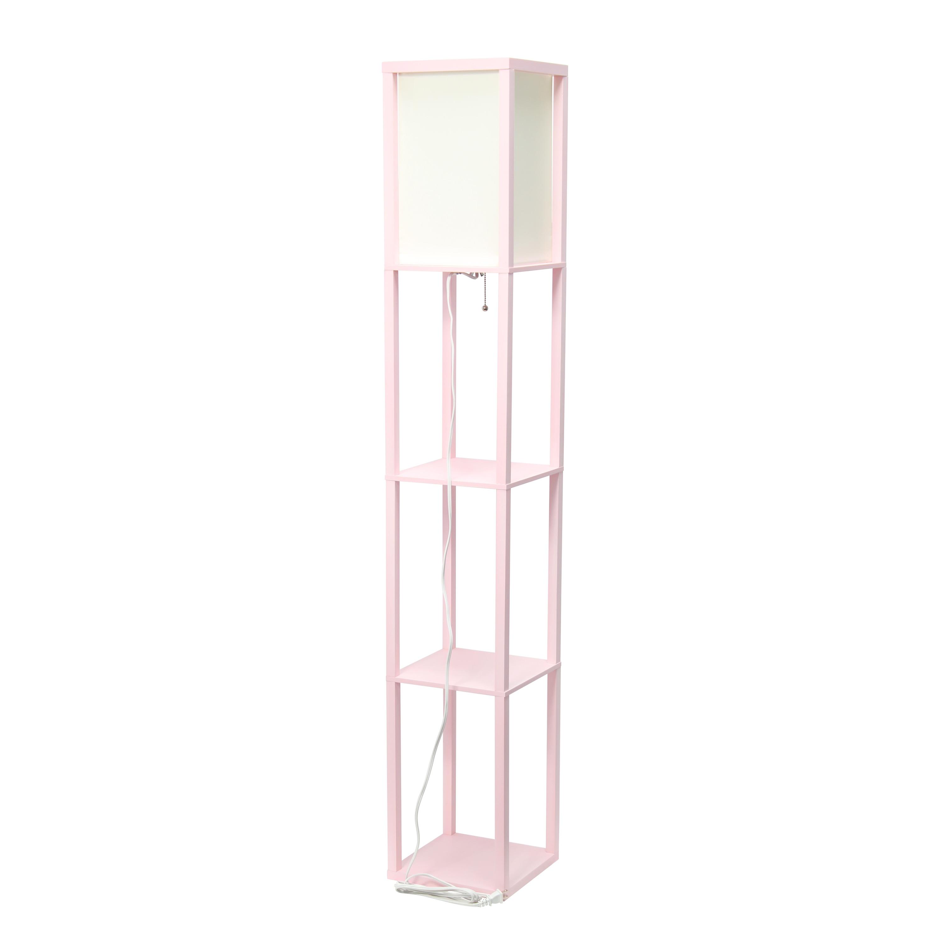 Column Shelf Floor Lamp with Linen Shade Light Pink - Lalia Home: ETL Listed, Pull Chain Switch