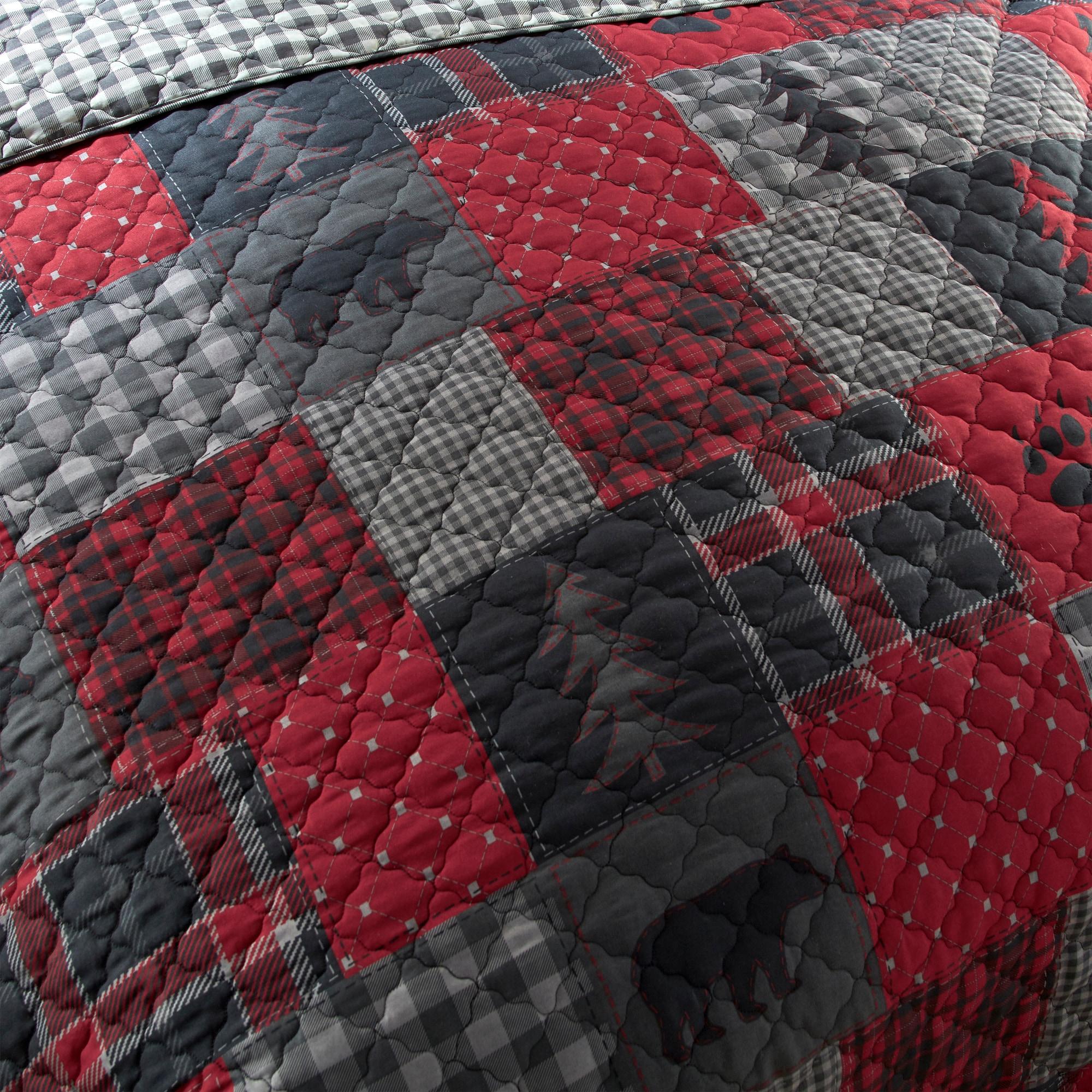 Red and Gray Reversible Twin Microfiber Quilt Set