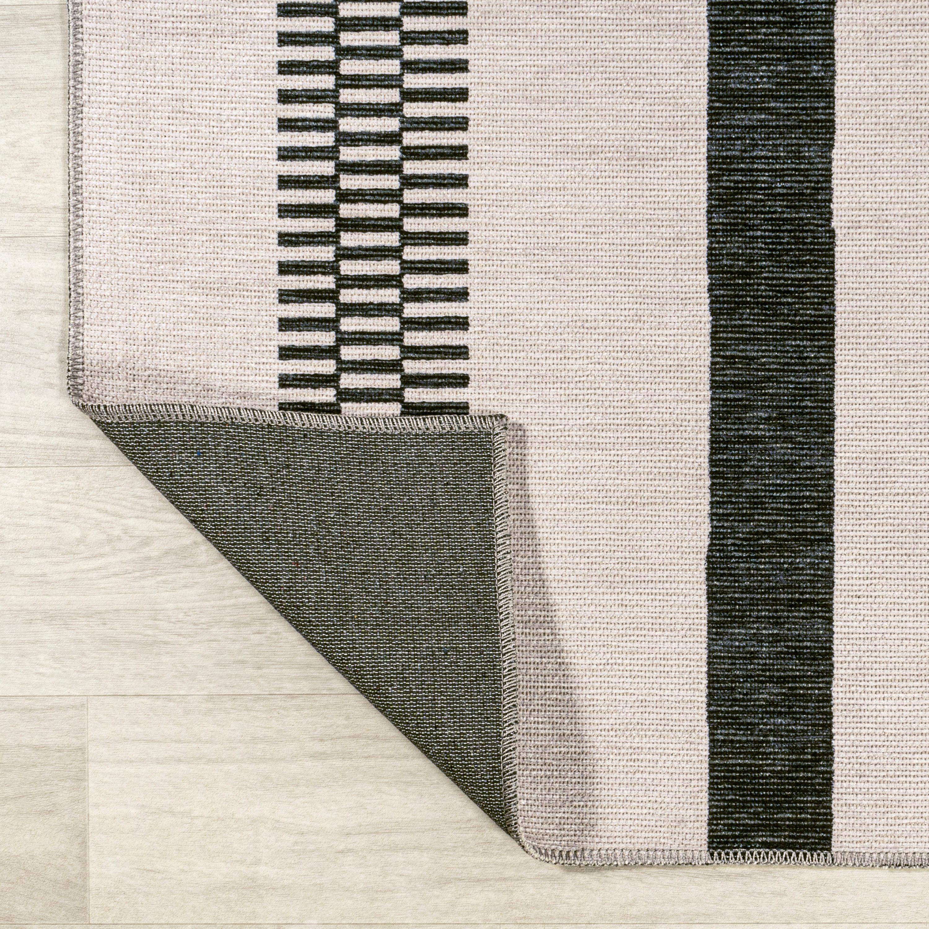 9' x 12' Vichy Geometric Striped Machine-Washable Area Rug, Cream/Black - JONATHAN Y