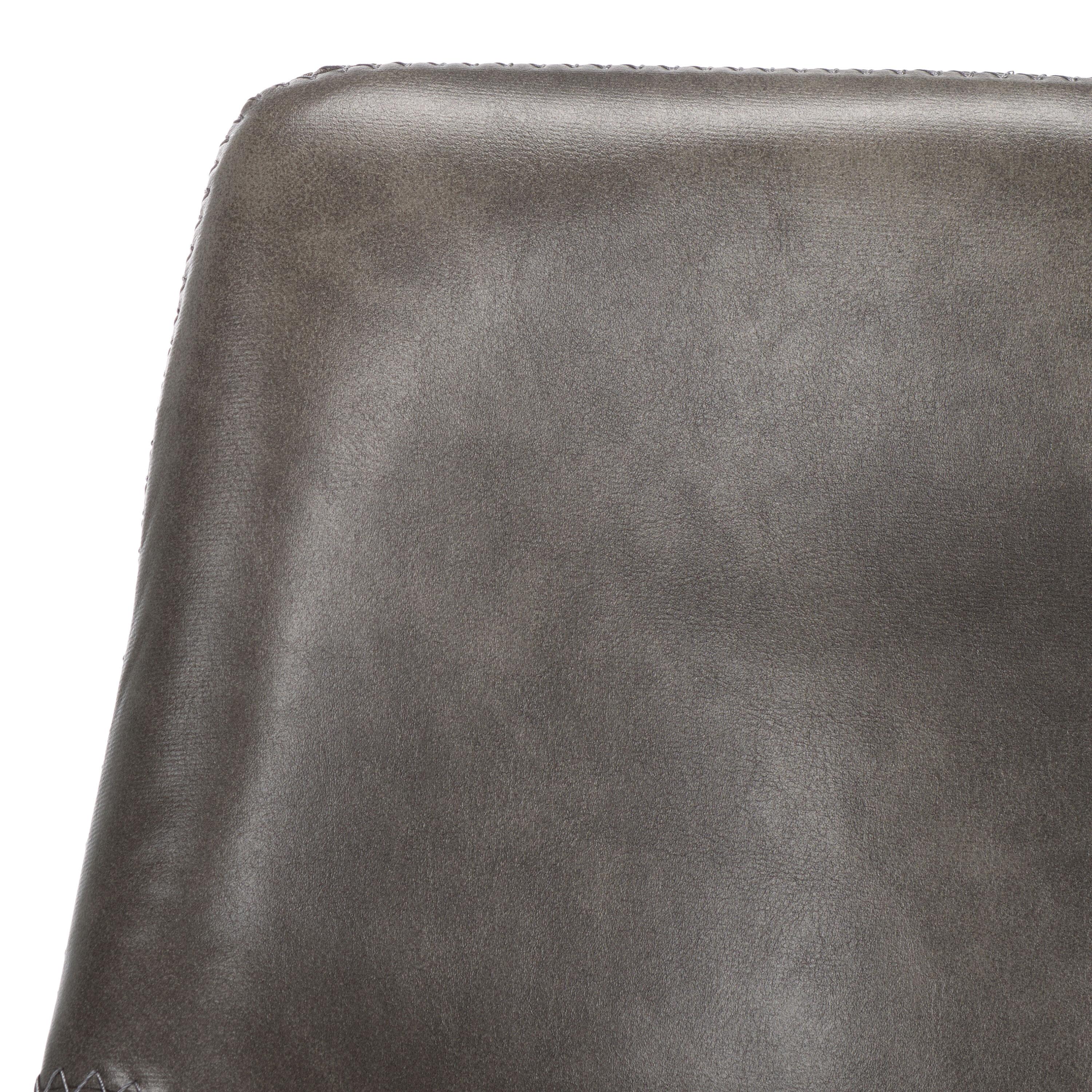 Aelin Adjustable Gray Faux-Leather Swivel Bar Stool with Black Metal Base