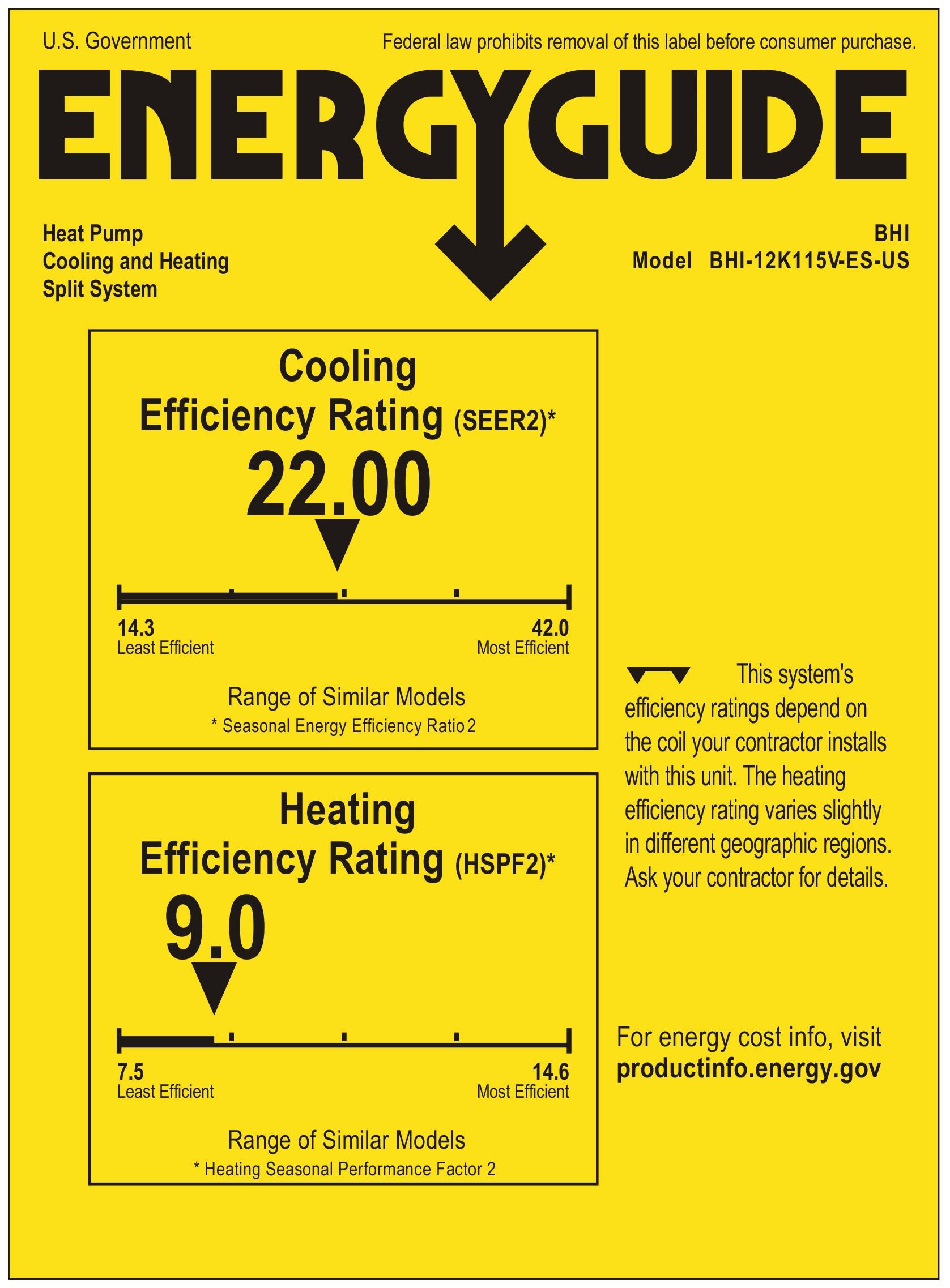 BHI 12000 BTU Wi-Fi Connected Ductless Mini Split Air Conditioner for 600 Square Feet with Heater and Remote Included