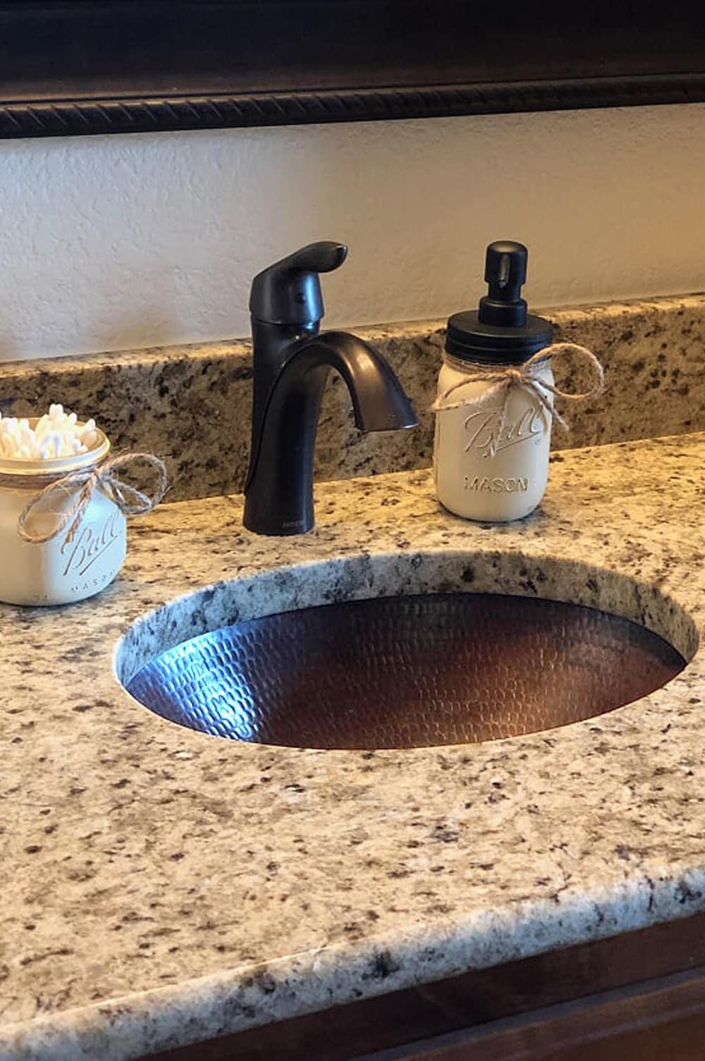 17" Oval Under Counter Hammered Copper Bathroom Sink