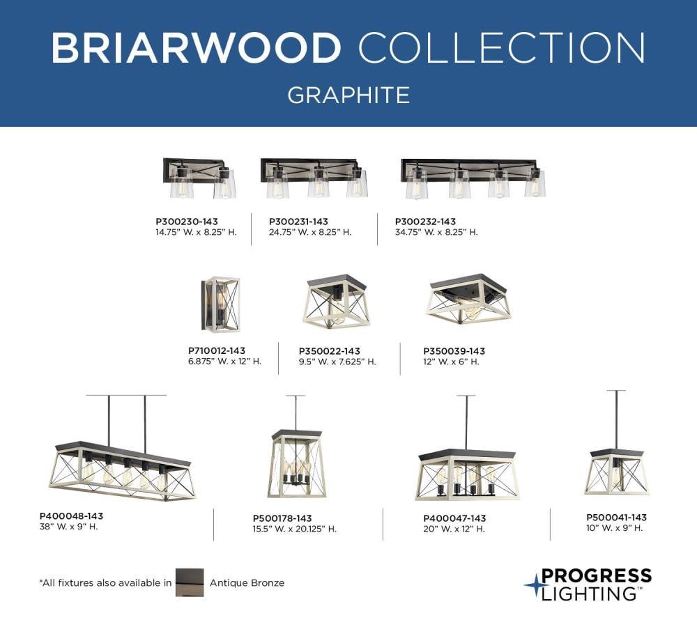 Progress Lighting Briarwood 1-Light Flush Mount, Graphite Finish, Faux-Painted Wood Enclosure