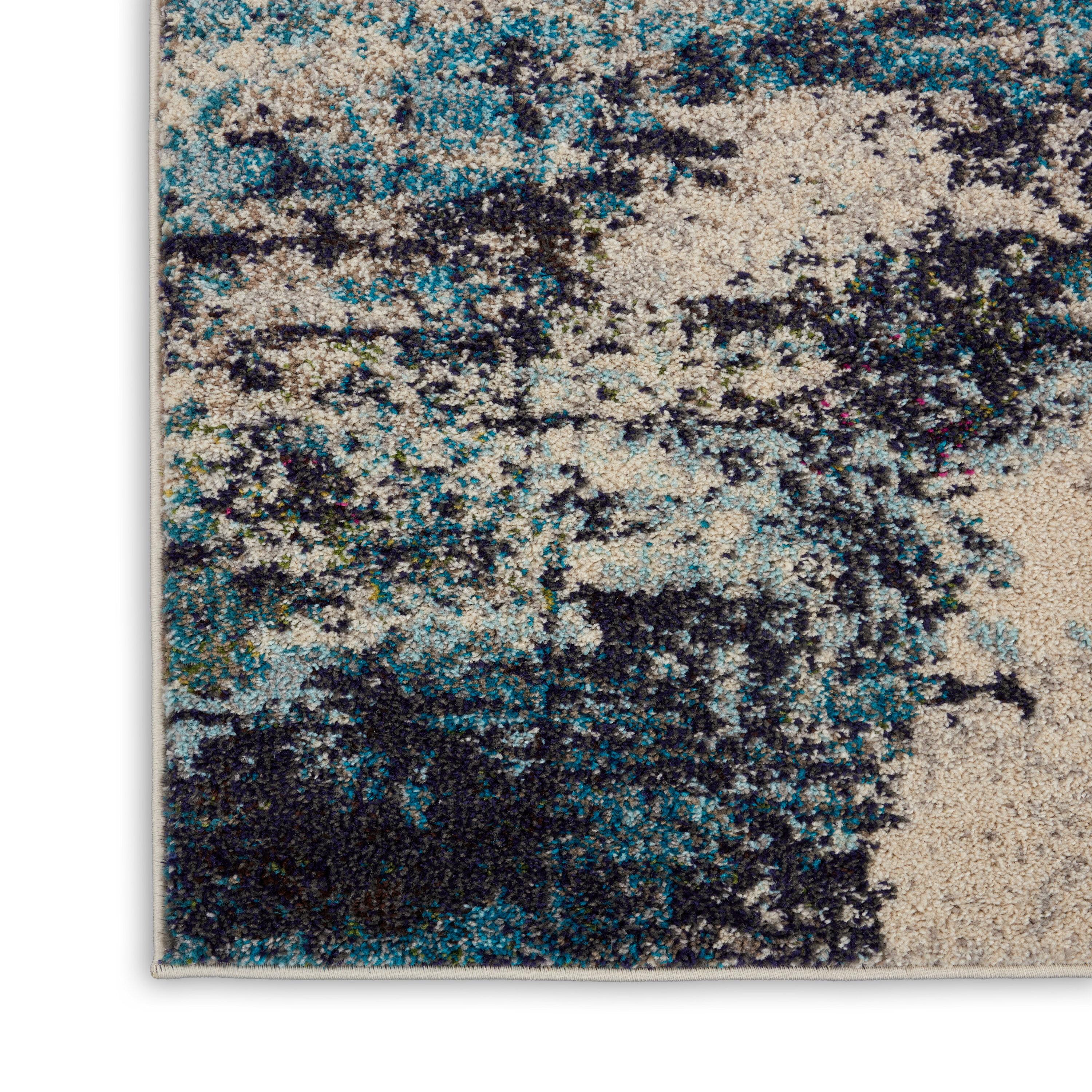 Celestial CES02 Area Rug Colorful Contemporary Abstract By Nourison Ivory Teal Blue 7' x 10'