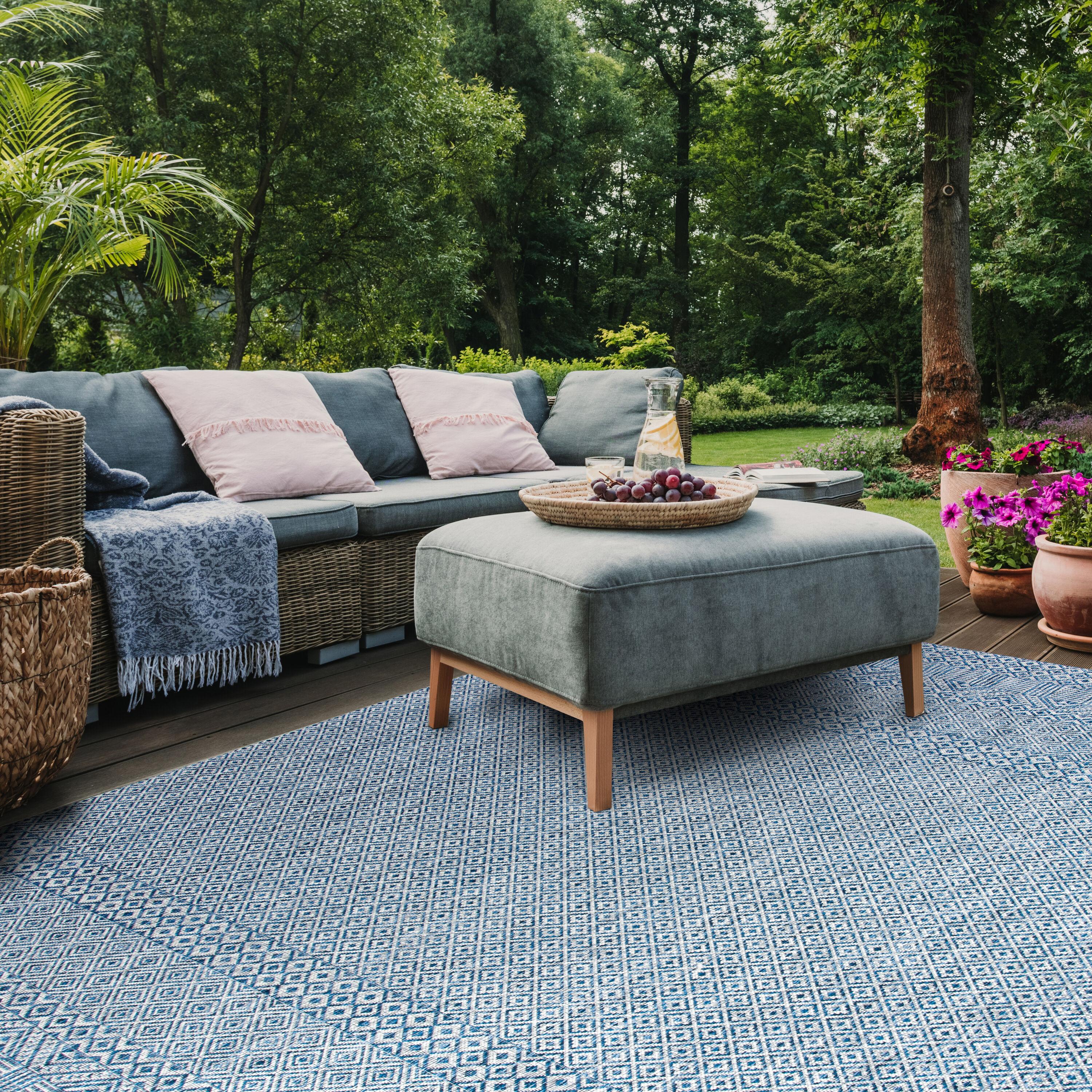 Courtyard CY8235 Power Loomed Indoor and Outdoor Area Rug - Grey/Blue - 4'x4' - Safavieh