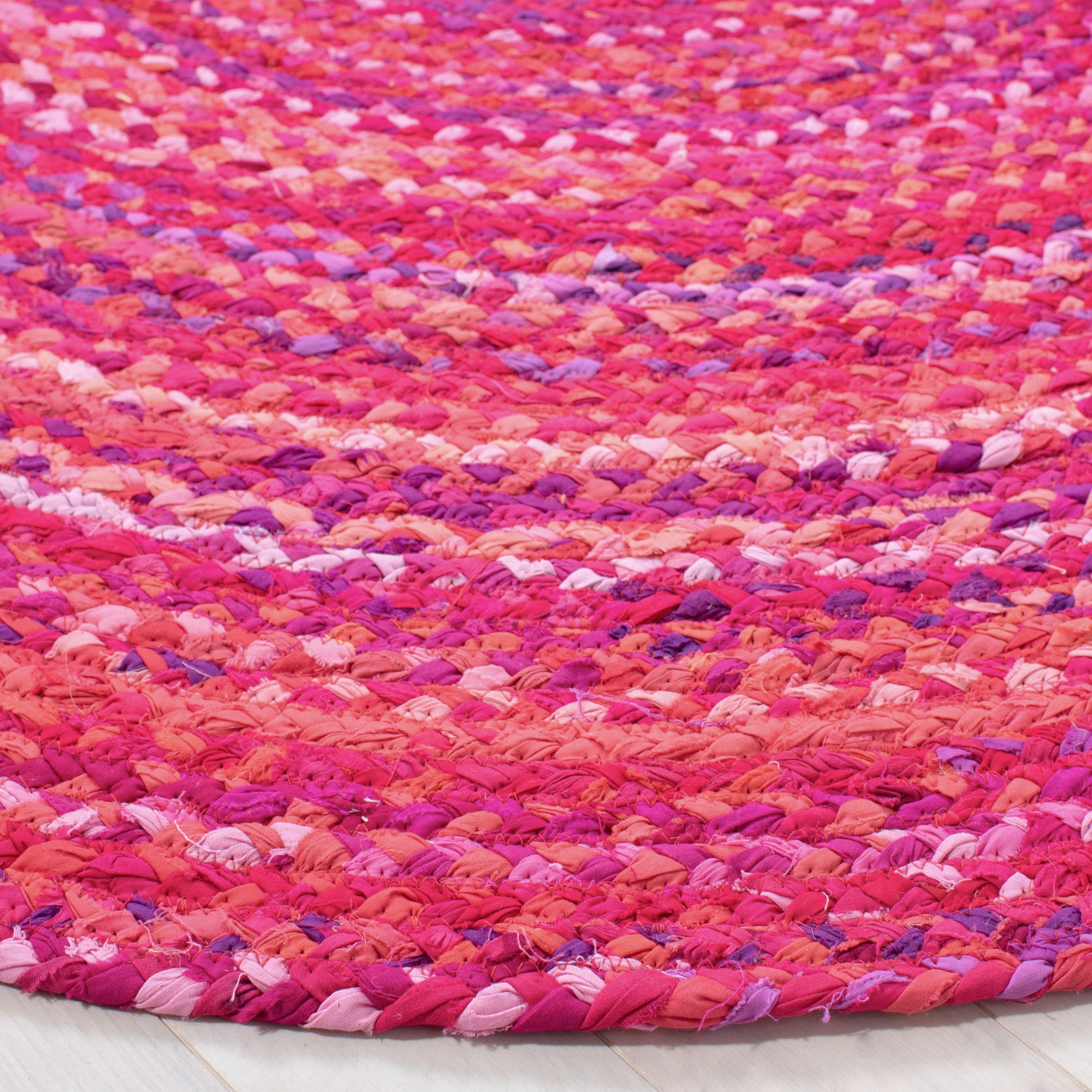 Braided BRD452 Hand Woven Indoor Area Rug - Pink/Fuchsia - 5' Round - Safavieh