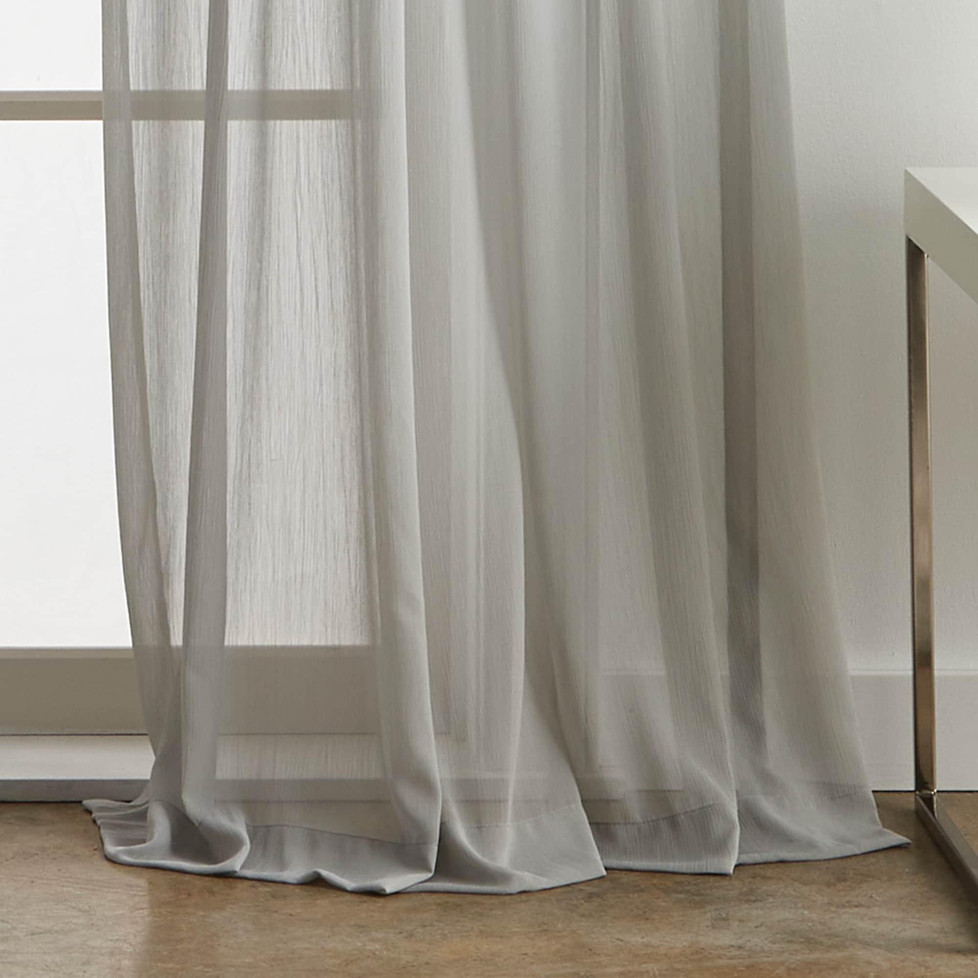 Martha Stewart Glacier Sheer Polyester Poletop Curtain Panel Pair, Silver, 50"x84", Adult