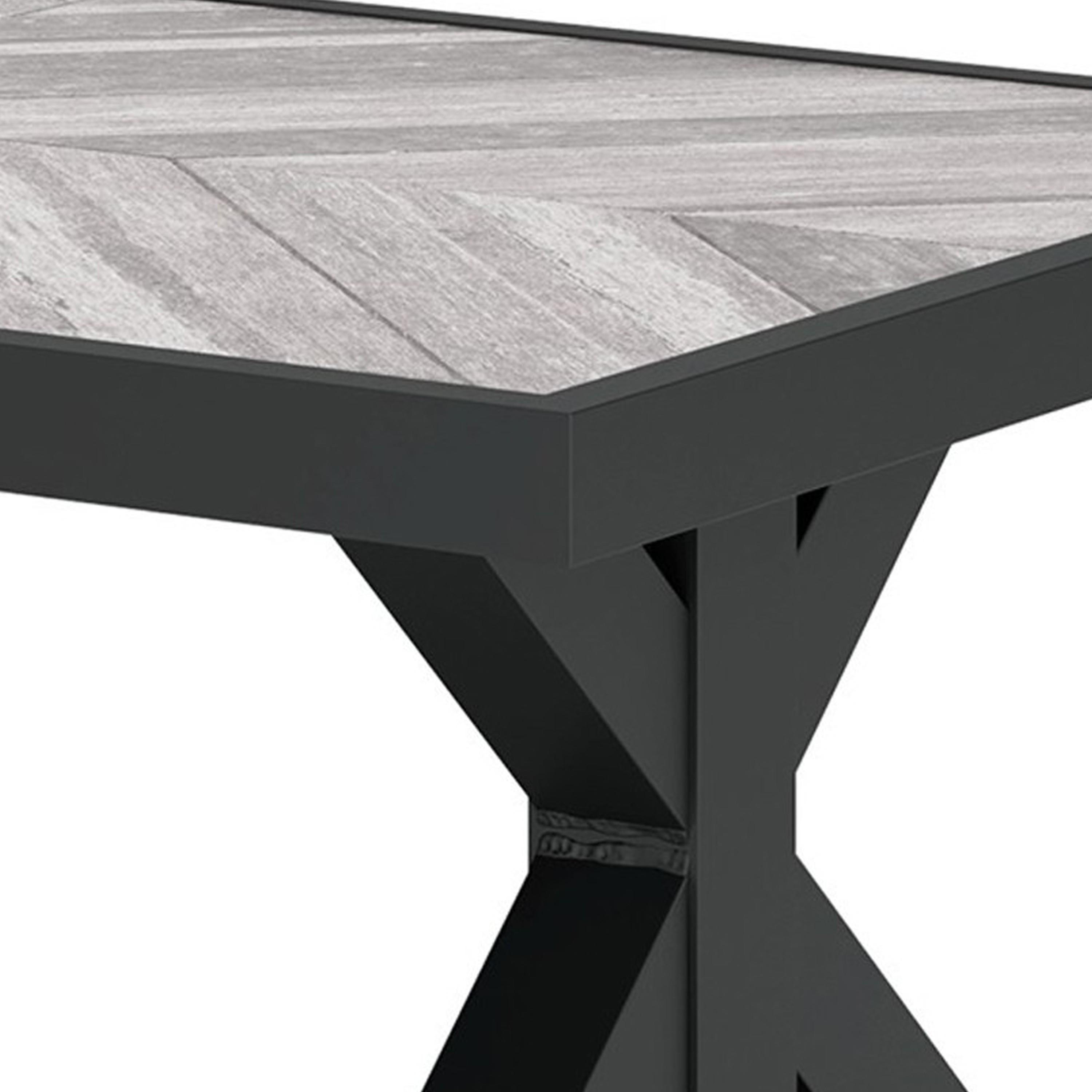 Black and Gray Rectangular Outdoor Coffee Table with Porcelain Top