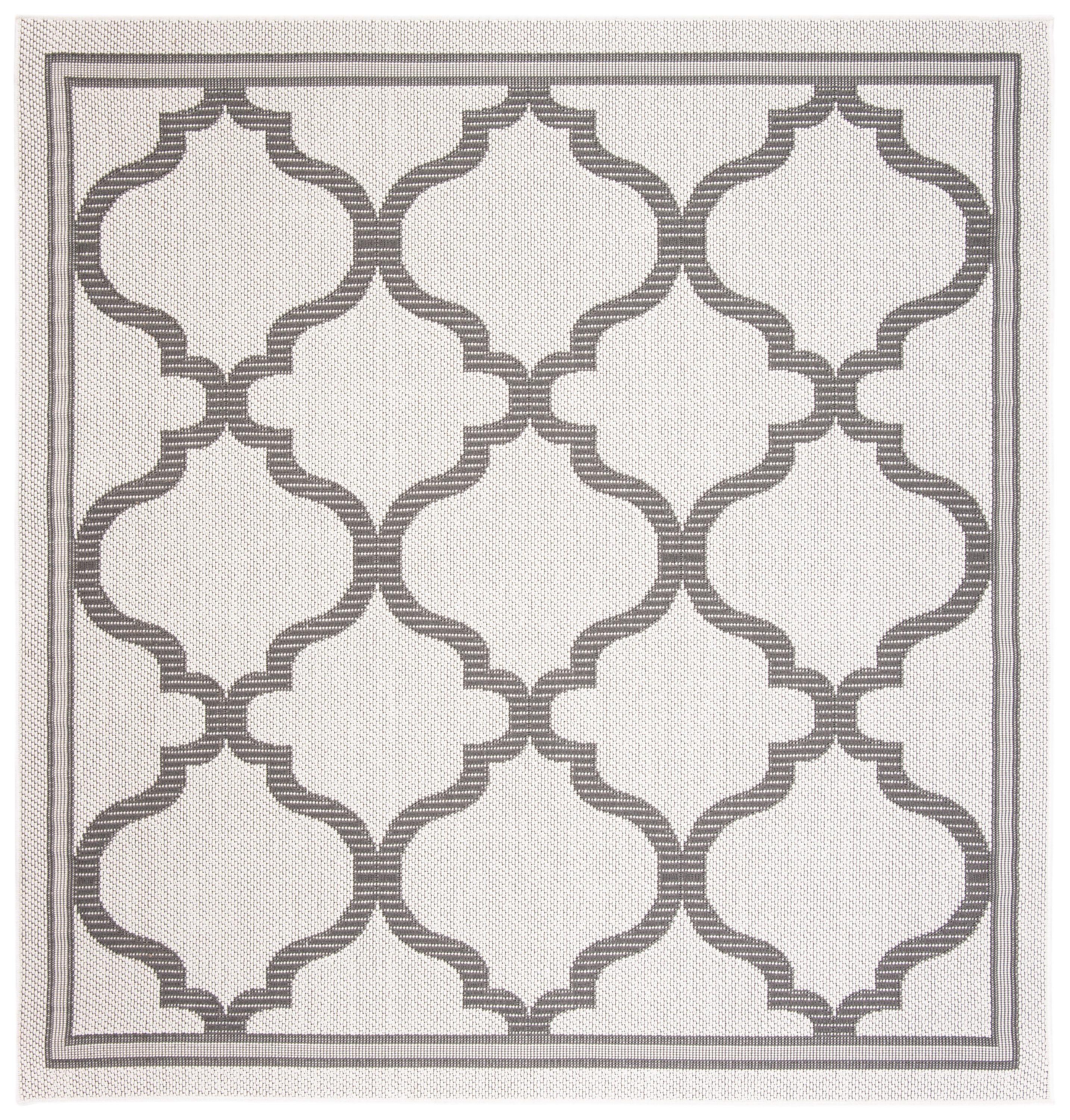 SAFAVIEH Bermuda Corie Geometric Quatrefoil Indoor/Outdoor Area Rug Ivory/Grey, 6'7" x 6'7" Square
