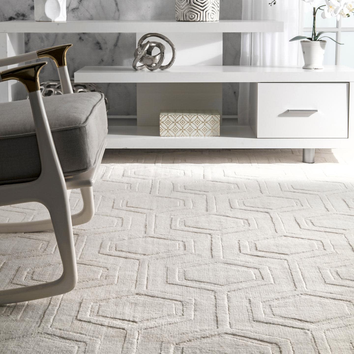 Nuloom Ambrose Geometric 2x8 Wool Runner Indoor Area Rug for Living Room Bedroom Dining Room Entryway Hallway Kitchen, Ivory