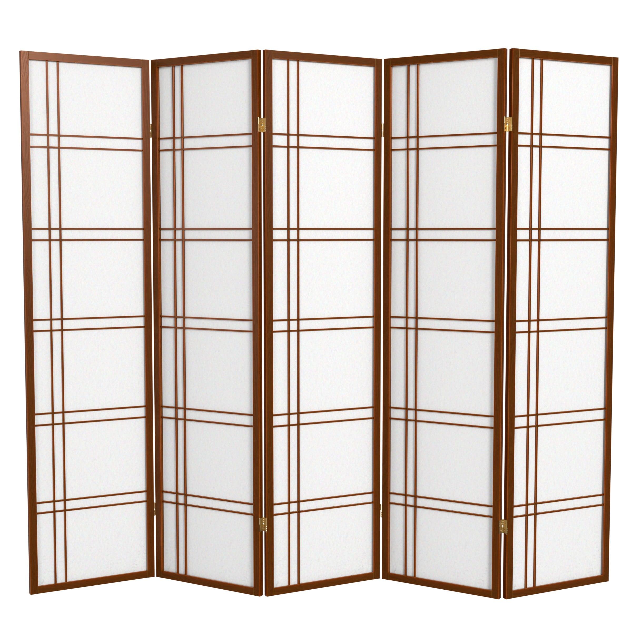 6 ft. Tall Double Cross Shoji Screen - Walnut (5 Panels)