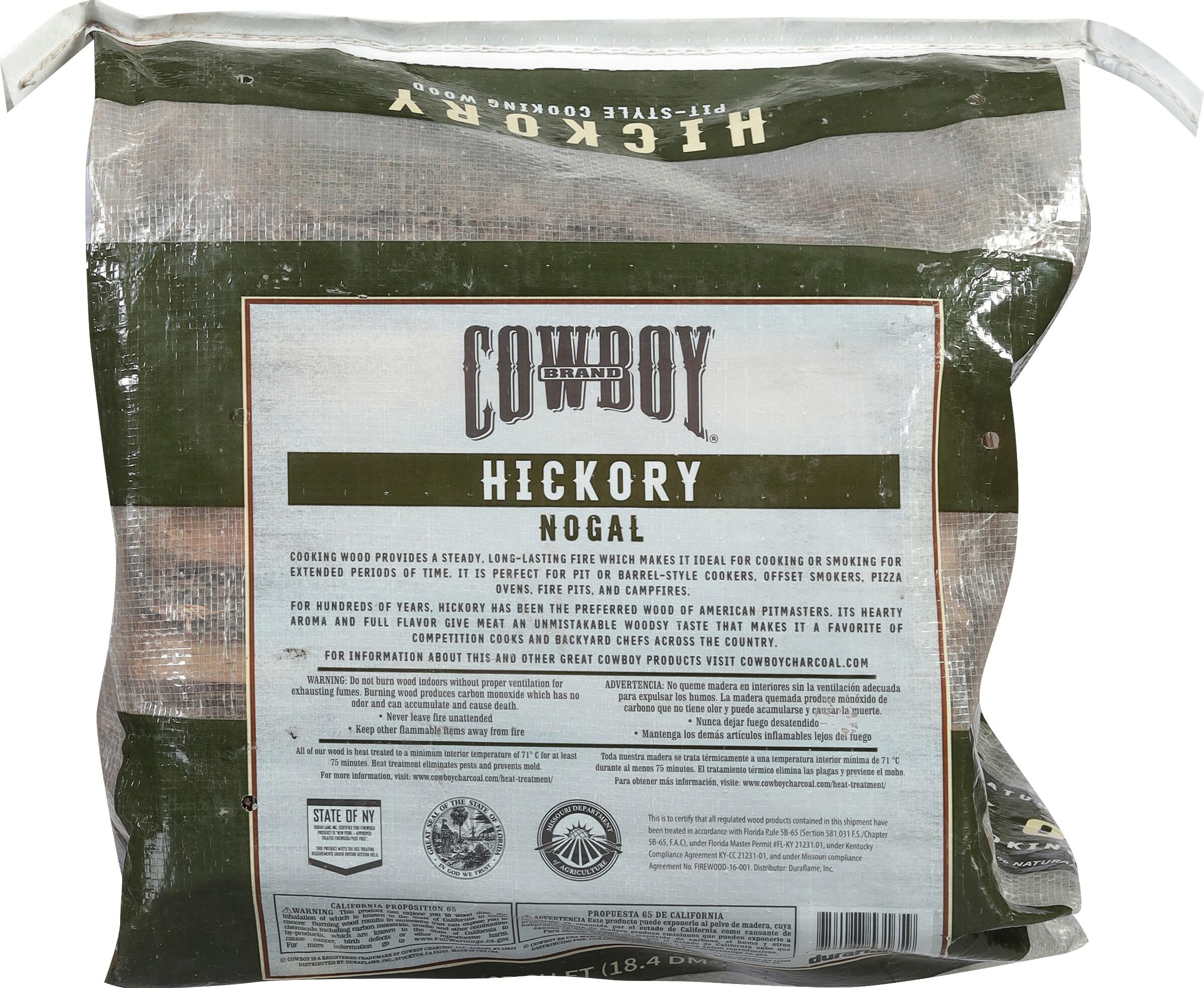 Cowboy .65 cu ft Hickory Cooking Wood: Kiln Dried, Long-Burning Fire Logs for Grills & Smokers