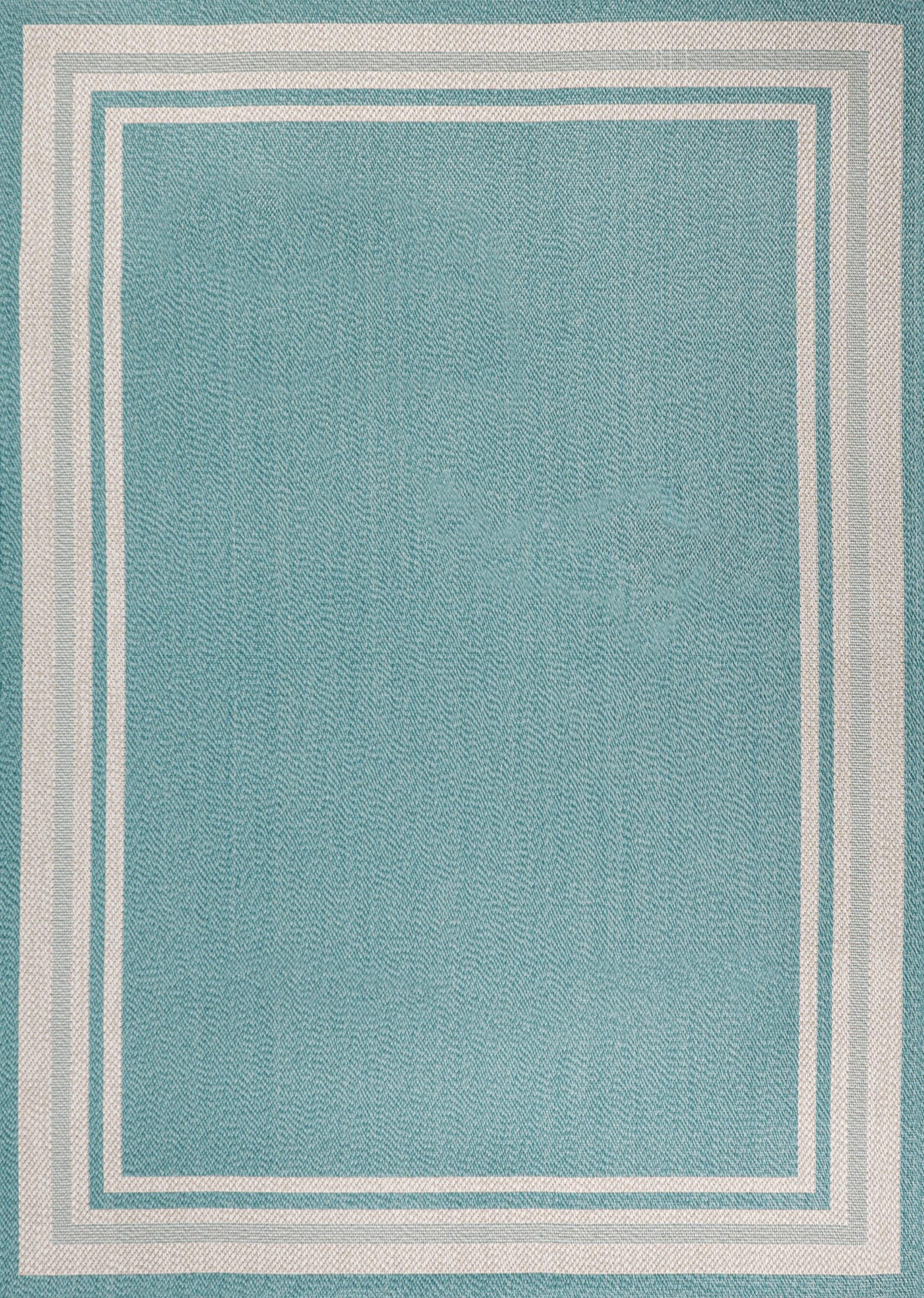5' x 8' James Modern Border Stripe Indoor/Outdoor Area Rug, Aqua/Beige - JONATHAN Y