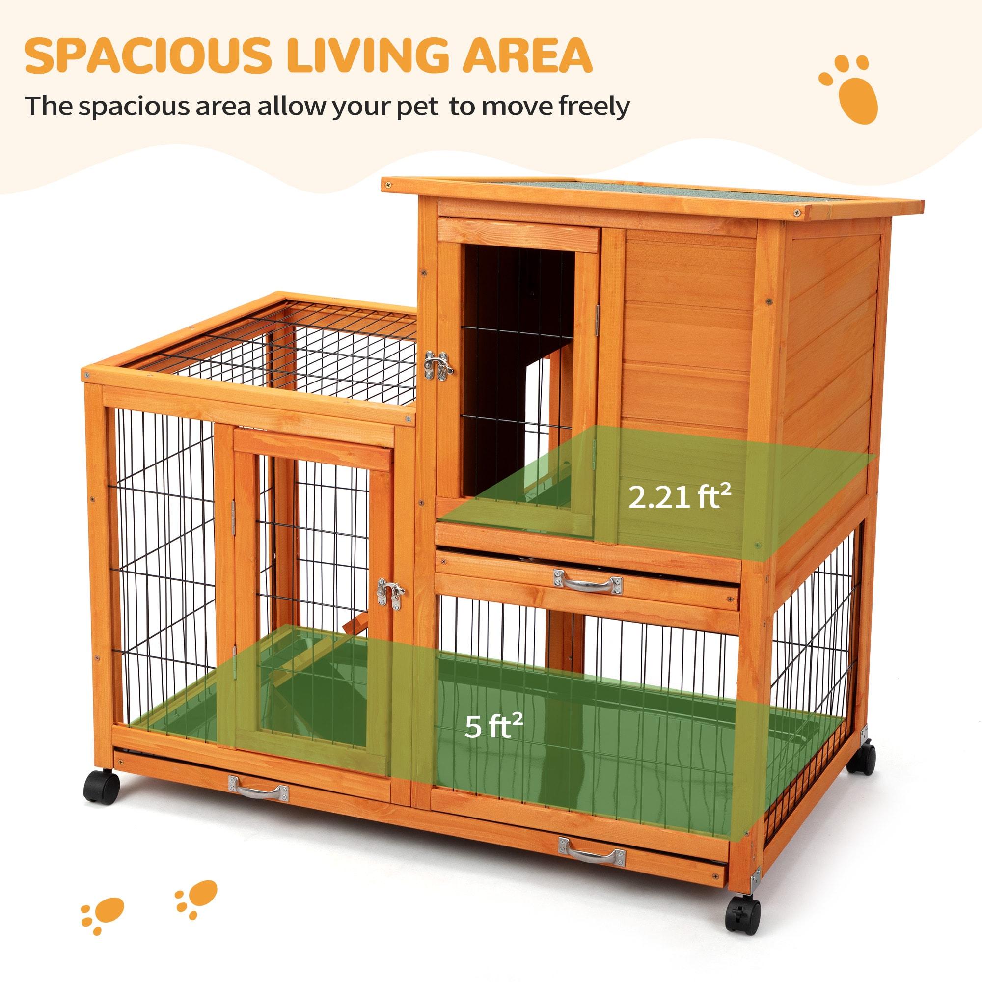 COZIWOW Wooden Rabbit Hutch Hamster Habitat Bunny House Outdoor w/ 4 Casters 2 Cleaning Trays