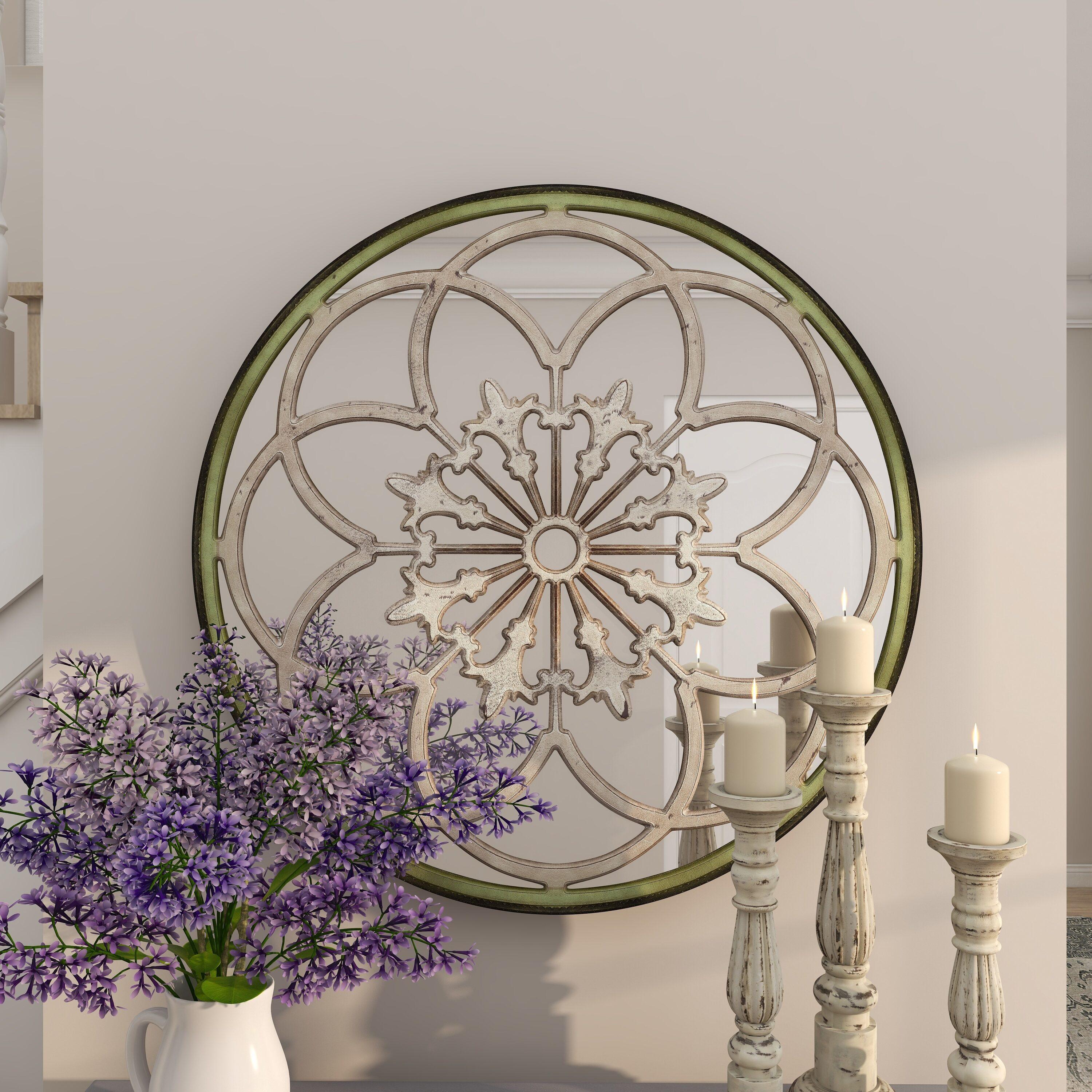 DecMode 40" x 40" White Medallion Floral Wall Mirror