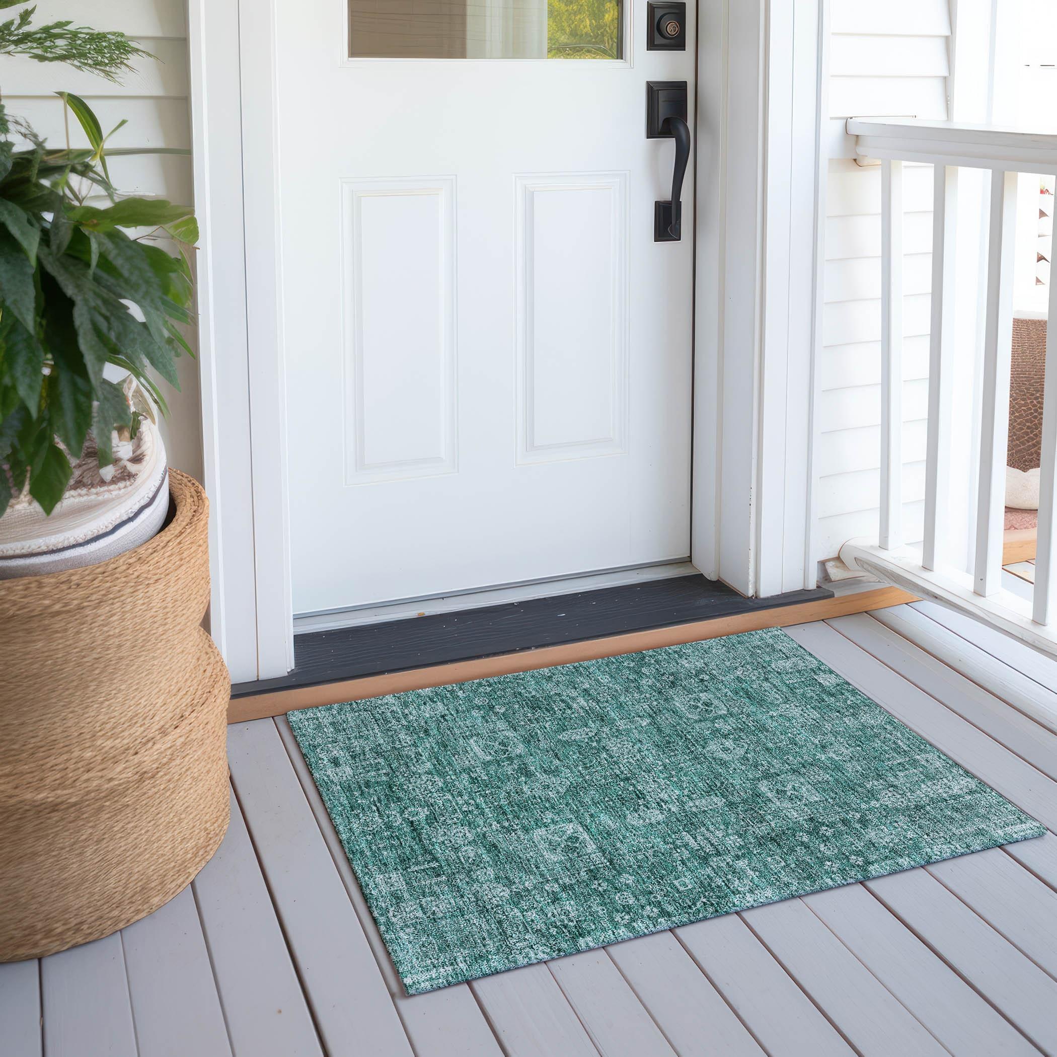 Addison Rugs Machine Washable Indoor/ Outdoor Chantille Traditional Vintage Rug Teal - 1'8" x 2'6"