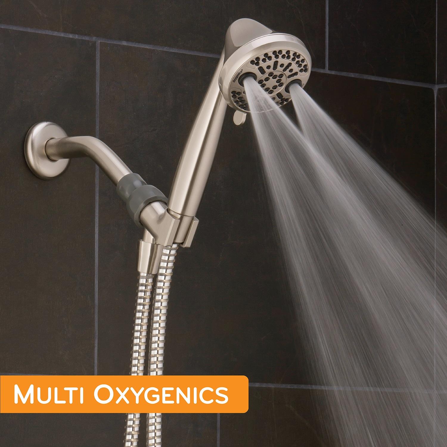 Brushed Nickel 3-Setting Handheld Showerhead with Pulse and Rain