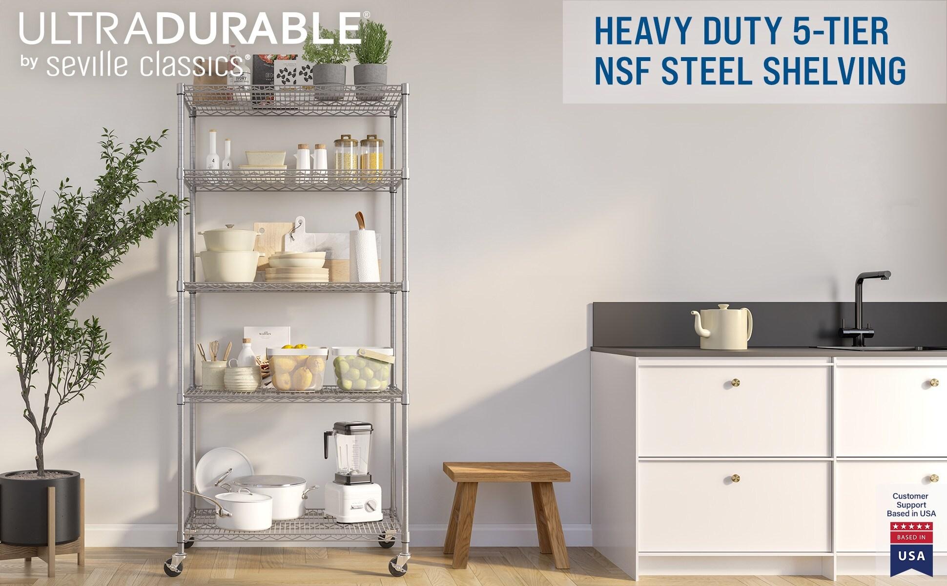 36'' W 5-Tier NSF-Certified Steel Shelving with Wheels