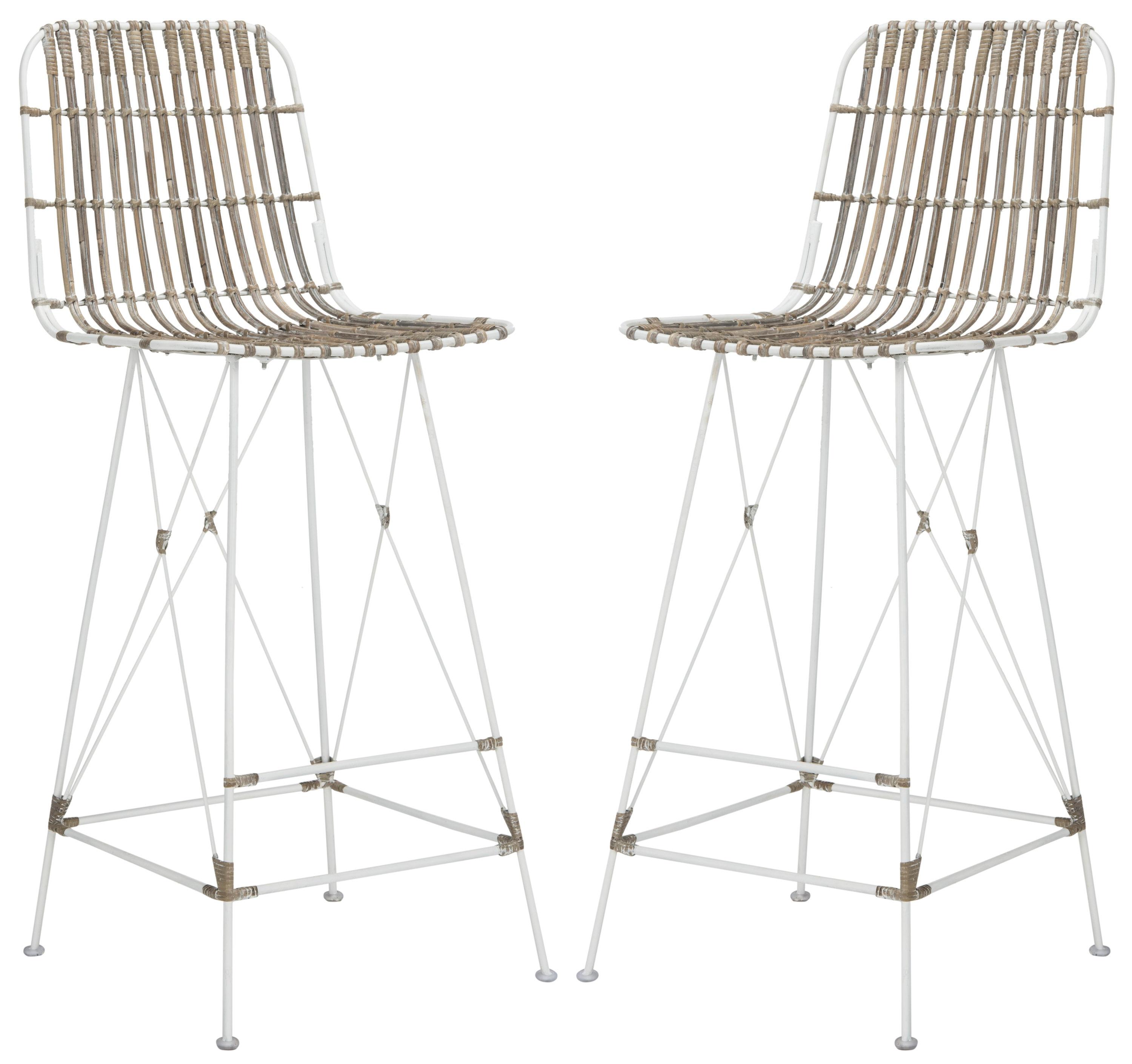 Minerva Wicker Bar Stool (Set of 2) - WIK6508 - White/White - Safavieh