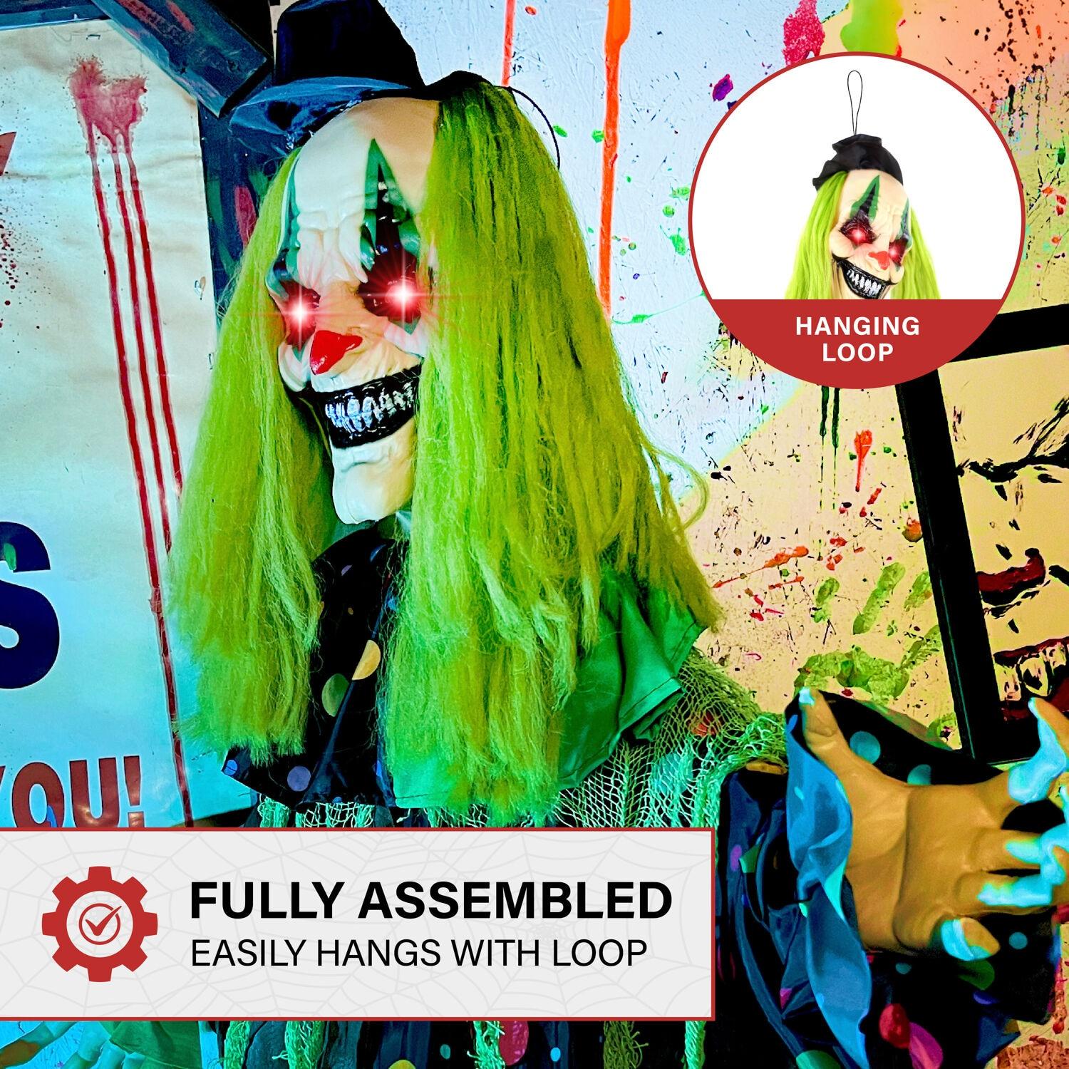 Haunted Hill Farm Lifesize Animatronic Clown with Lights and Sound, Indoor/Covered Outdoor Halloween Decoration