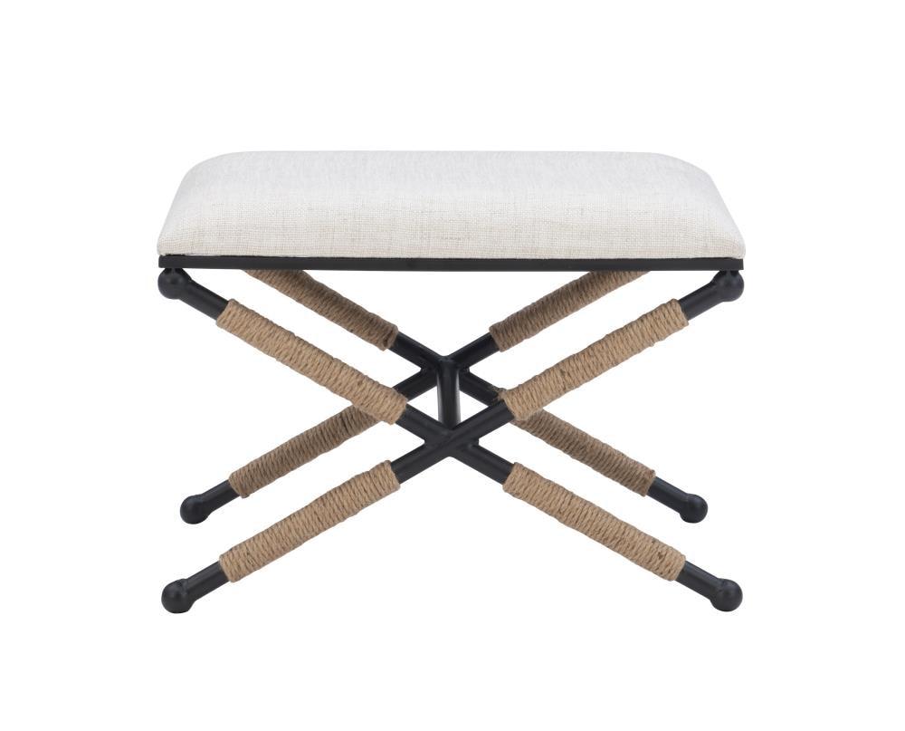 24" Ashburn Boho Rope Wrapped Campaign Accent Stool Ottoman Buff Beige Linen - Linon: Vanity, Bedroom Bench