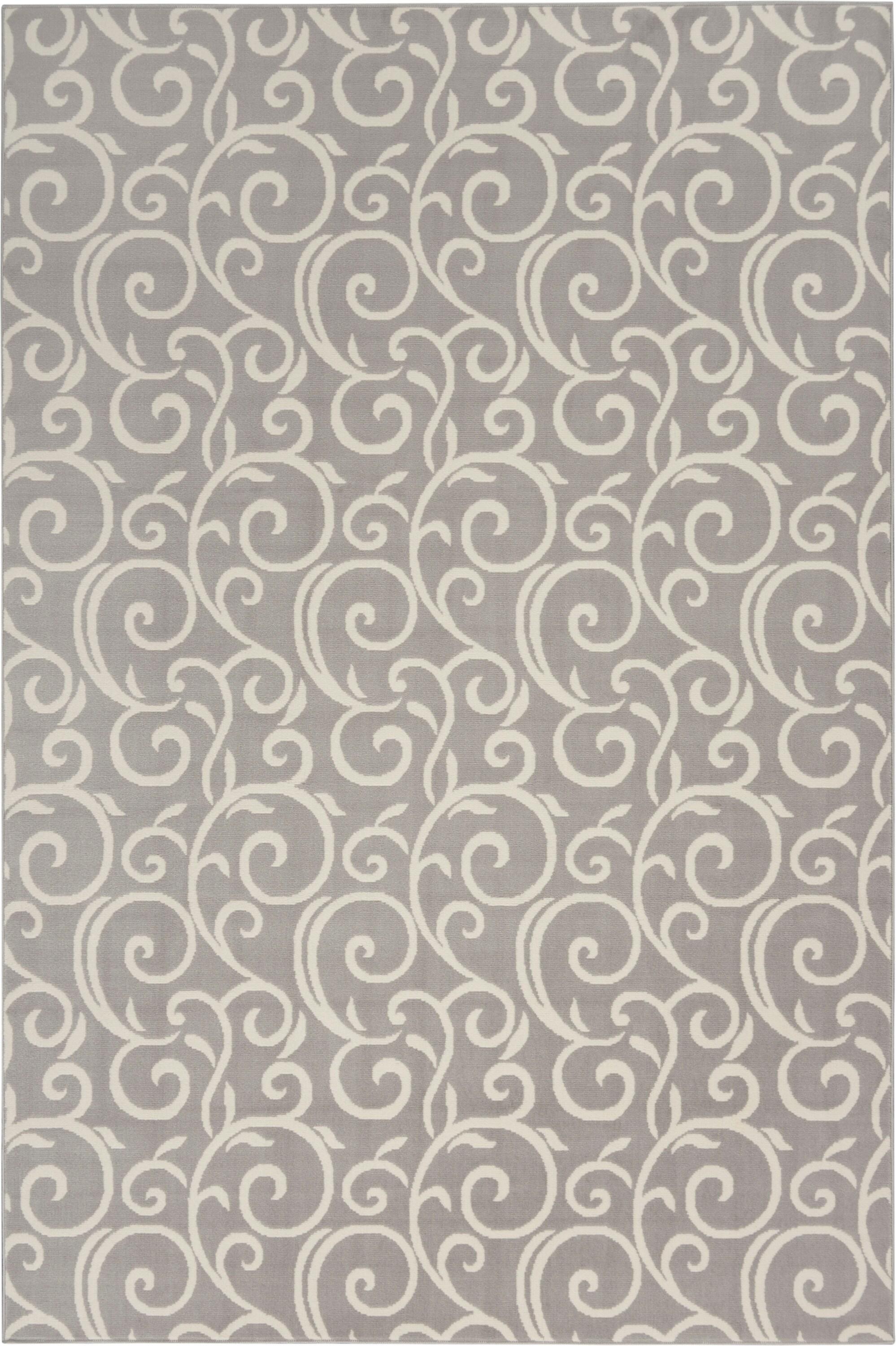 Nourison Grafix 6' x 9' Grey Area Rug Bohemian Contemporary Botanical by Nourison