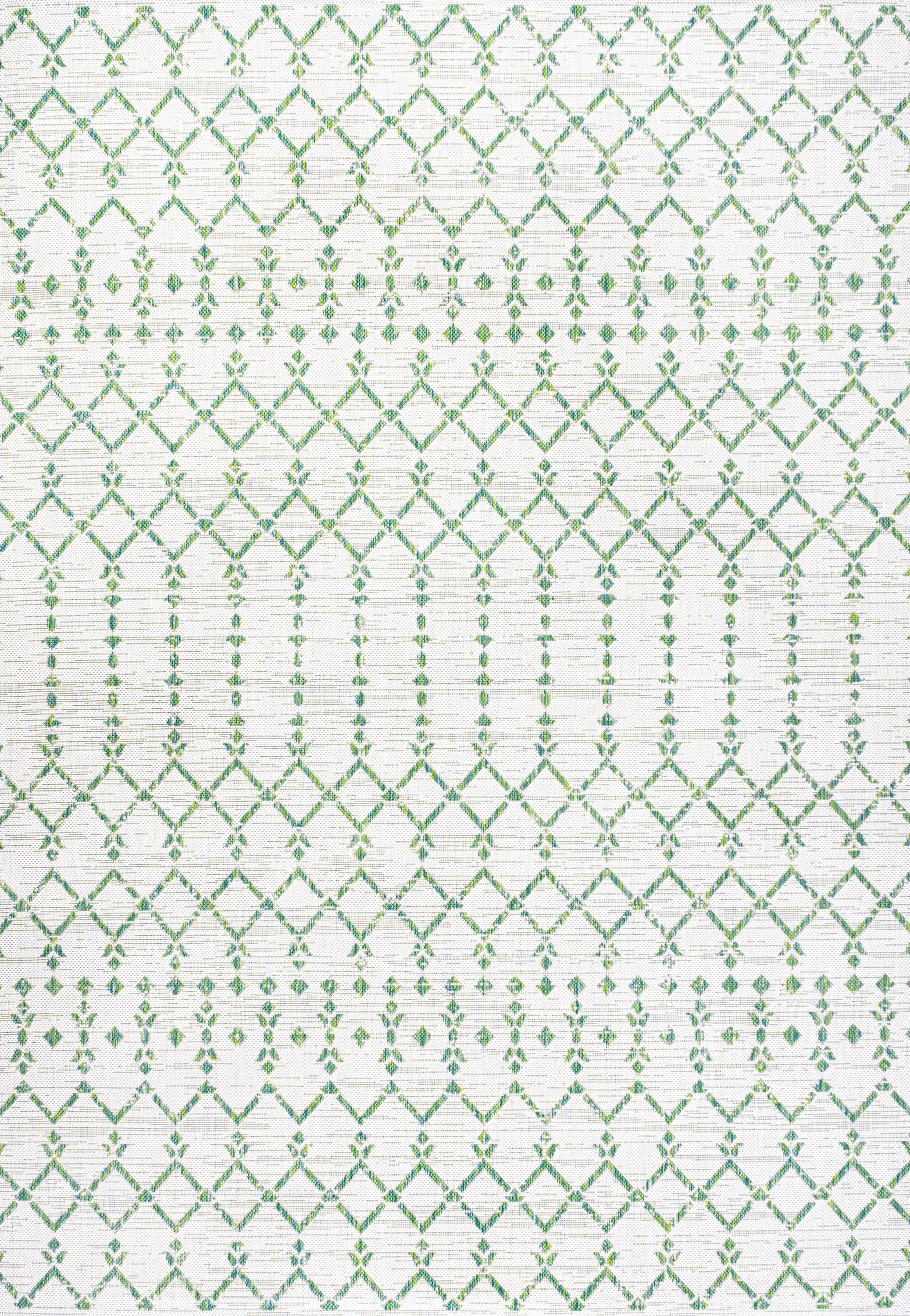 3' x 5' Ourika Moroccan Geometric Textured Weave Indoor/Outdoor Area Rug, Green/Ivory - JONATHAN Y