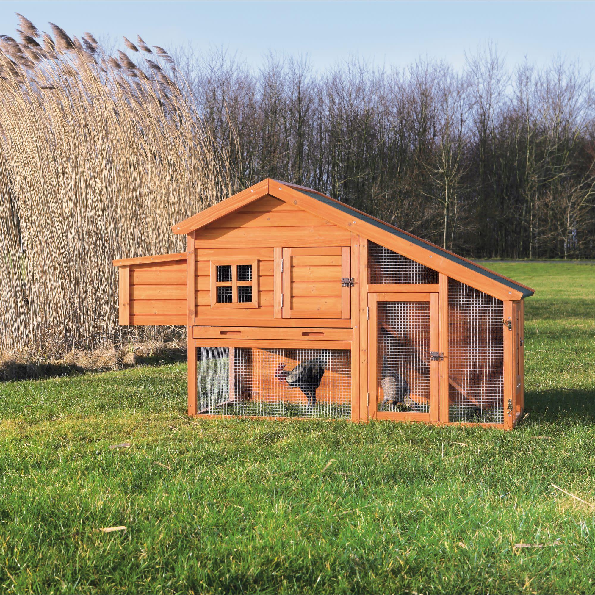 TRIXIE TRIXIE 2-Story Weatherproof Outdoor Chicken Coop, 2 Nesting Boxes, Fits 2 Std Chickens or 4 Bantams