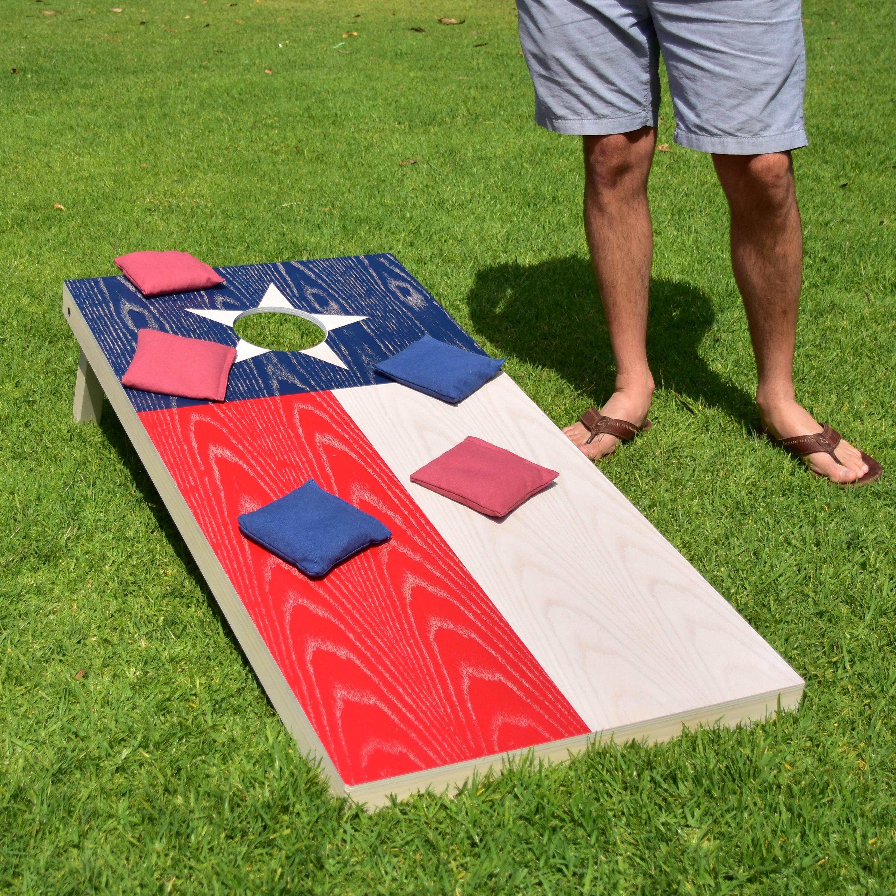 GoSports Texas Regulation Size Wooden Cornhole Set - Texas Flag Design with Bags & Case