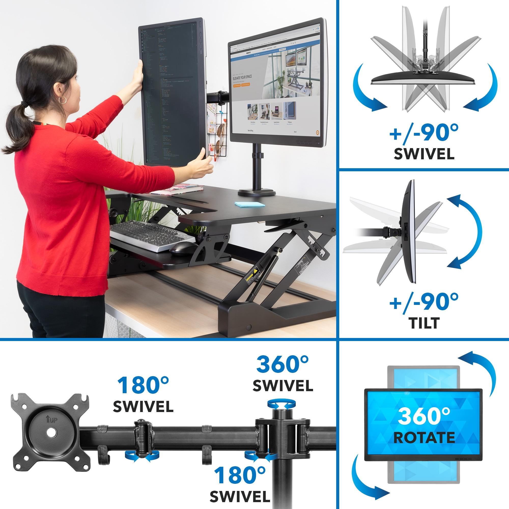 Mount-It! Height Adjustable Standing Desk Converter with Bonus Dual Monitor Mount Included - Wide 36 Inch Sit Stand Workstation with Gas Spring Lift