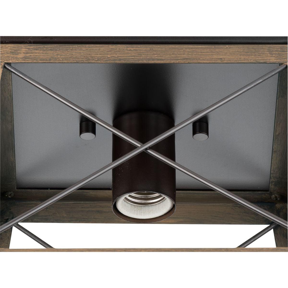 Progress Lighting Briarwood 1-Light Flush Mount, Antique Bronze, Faux-Painted Wood Shade