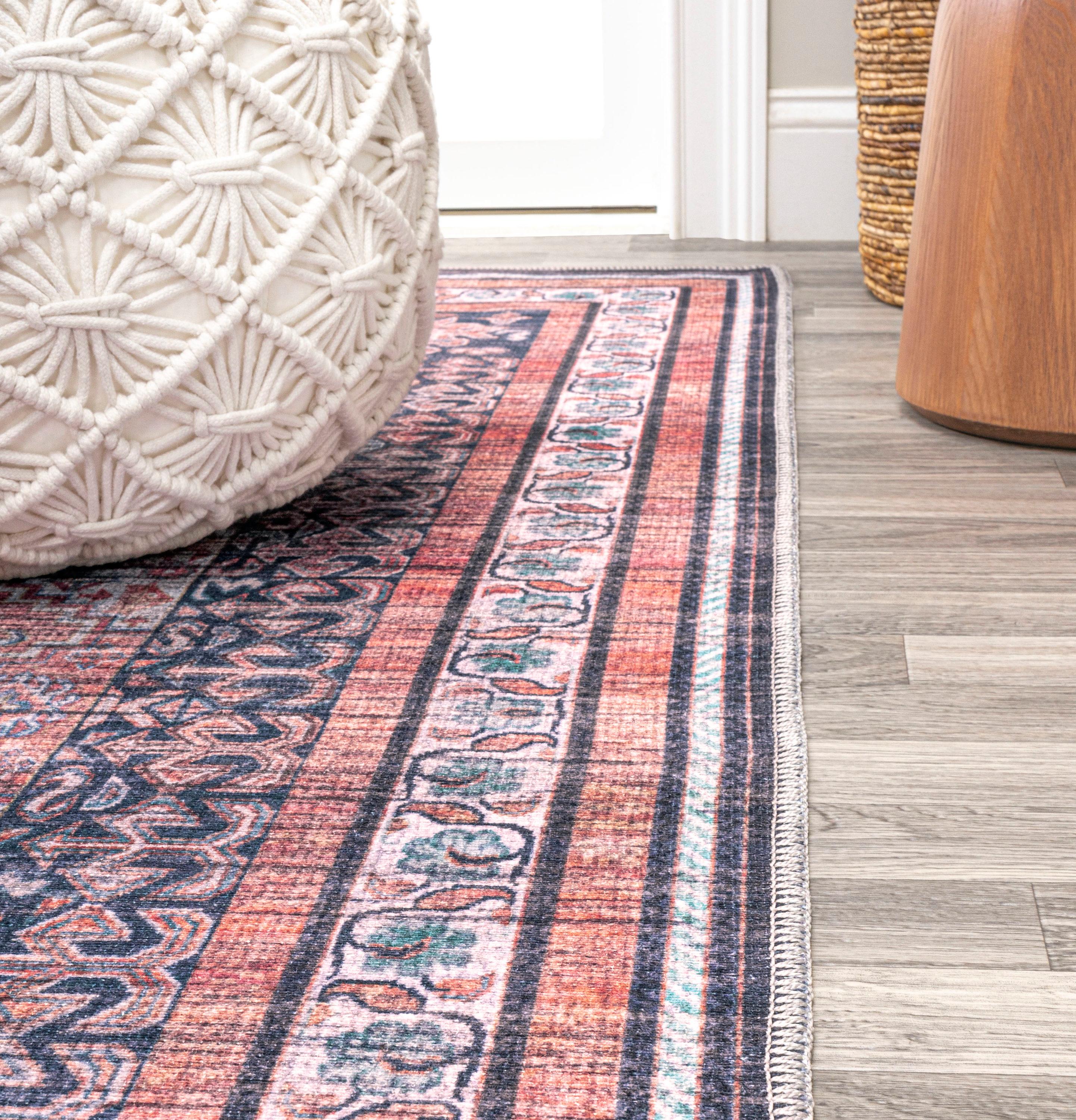 4' x 6' Dalyan Geometric Medallions Machine Washable Indoor/Outdoor Area Rug, Terra/Navy - JONATHAN Y