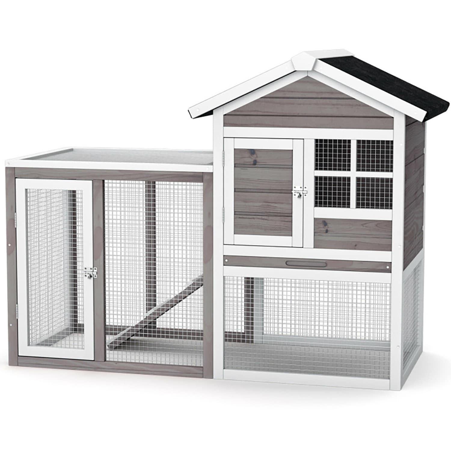 Infans Wooden Chicken Coop 2-Story Rabbit Hutch Indoor Outdoor Use