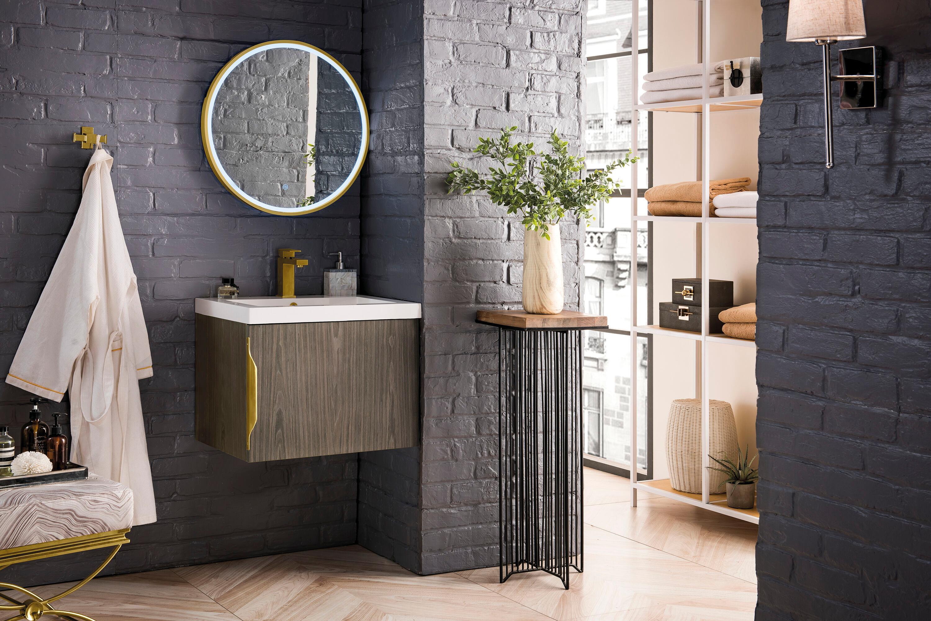 Ash Gray Engineered Wood Wall-Mount Vanity with Mineral Composite Top