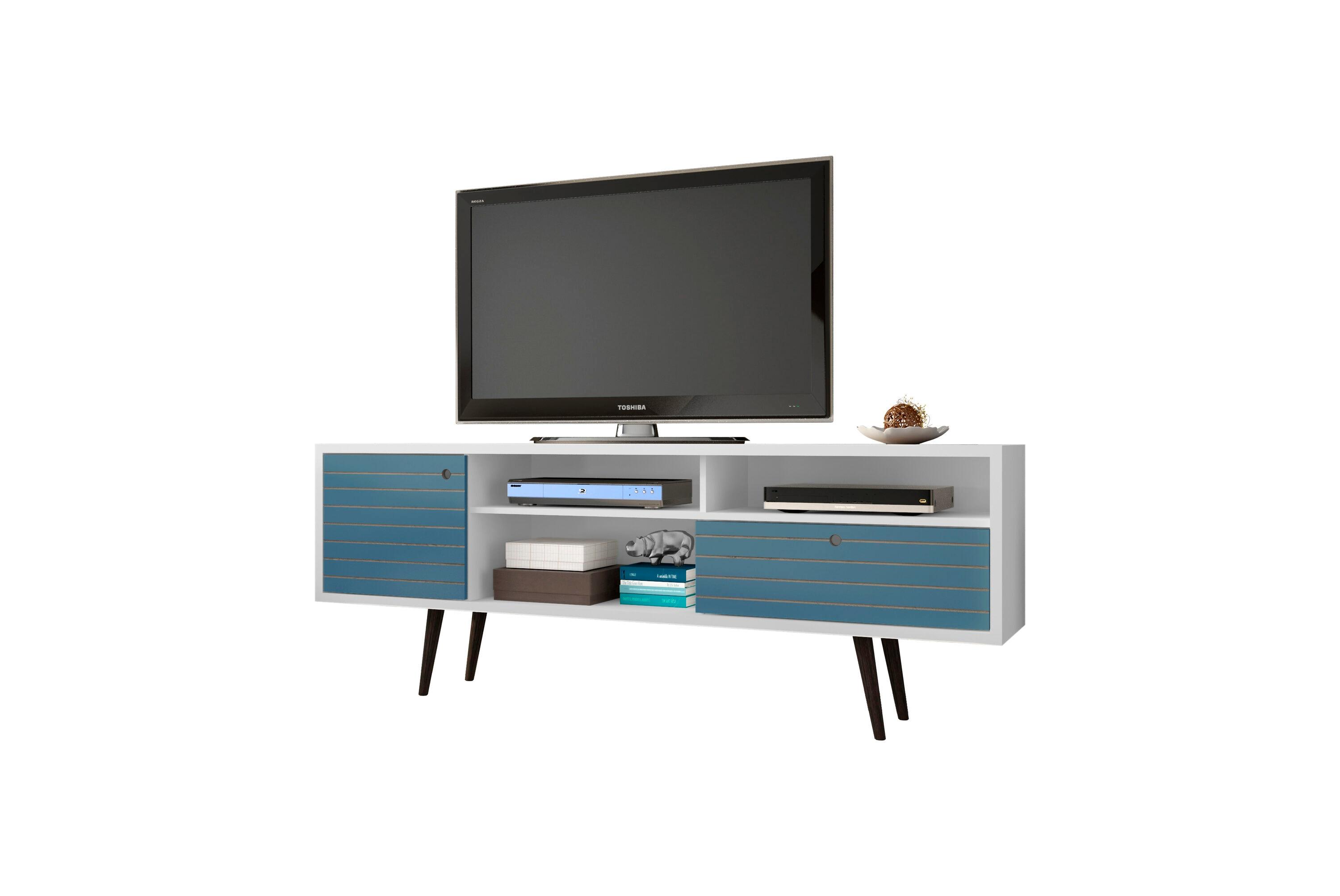 Liberty 3 Shelf and 1 Drawer TV Stand for TVs up to 65" White/Aqua Blue - Manhattan Comfort