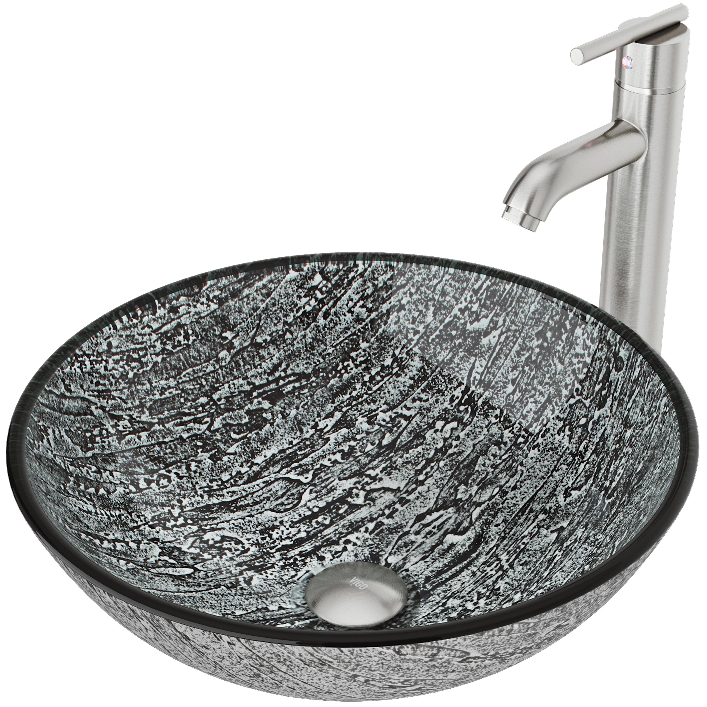 Giovanni 17" L x 17" W x 6" H Round Glass Vessel Bathroom Sink with 13" H Faucet