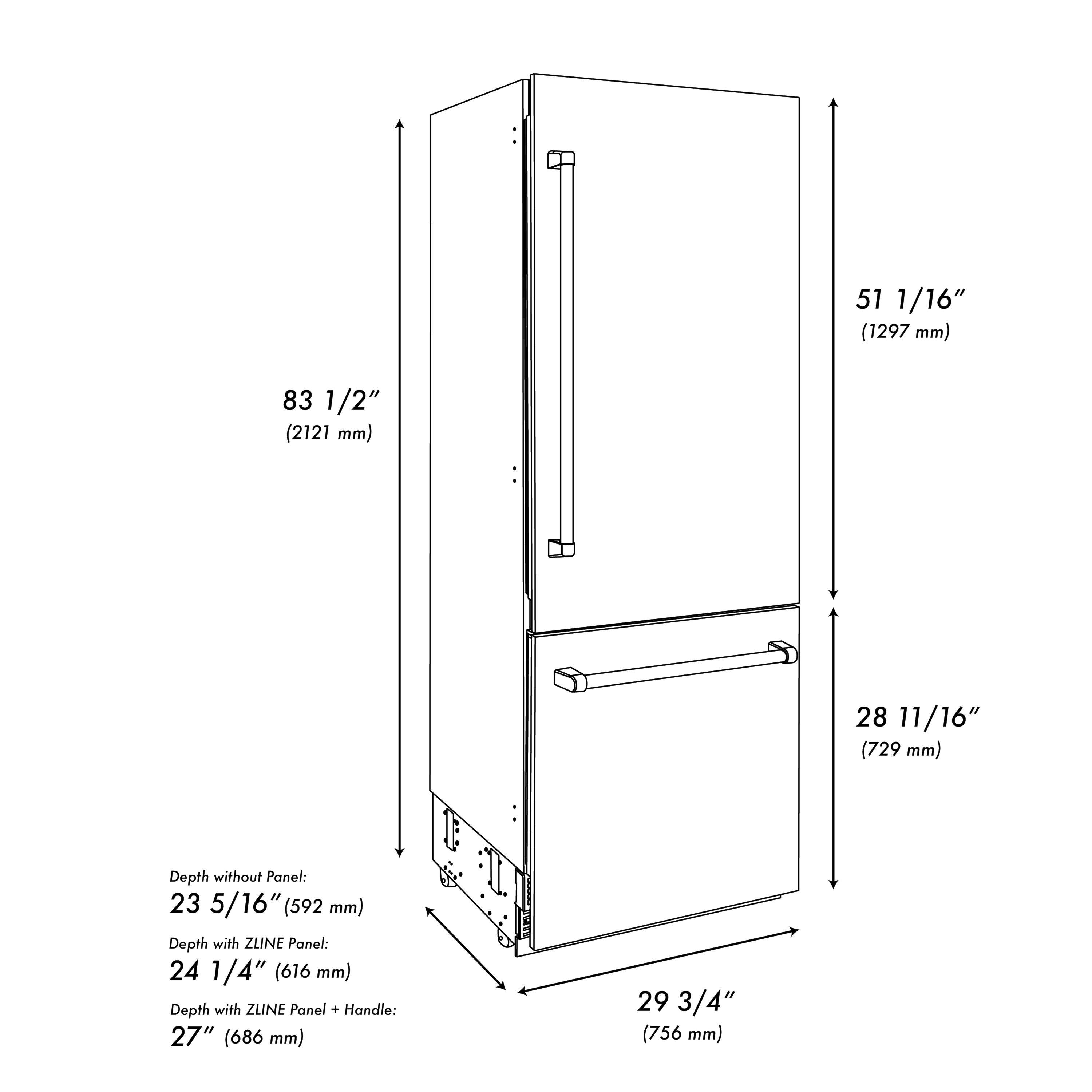 ZLINE KITCHEN AND BATH RBIV30430 bottom freezer built in refrigerator