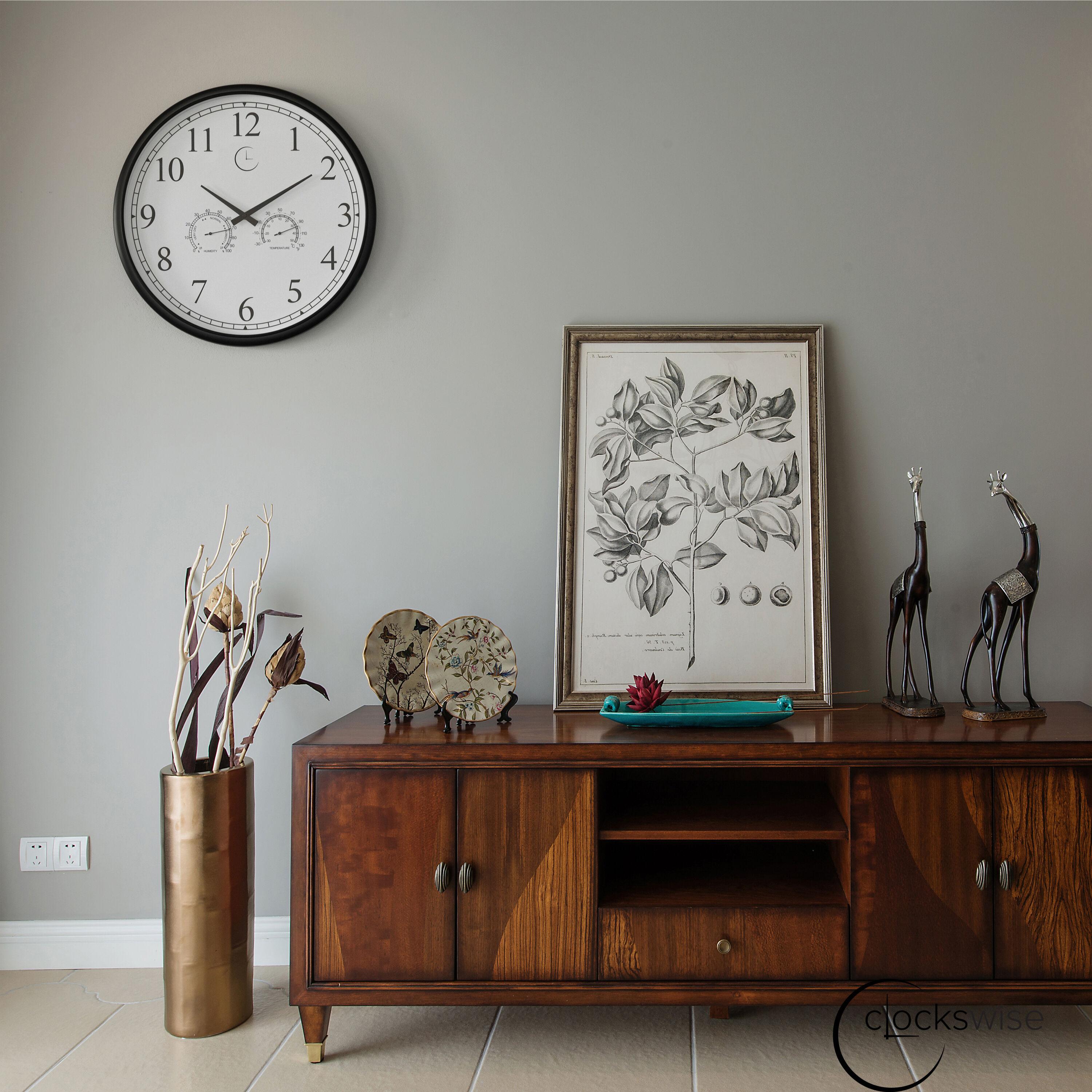 Clockswise 18 Inch Outdoor Wall Clock Thermometer Combo, Waterproof Hygrometer Silent Battery Operated Clocks Timepiece Garden Weather Master Station