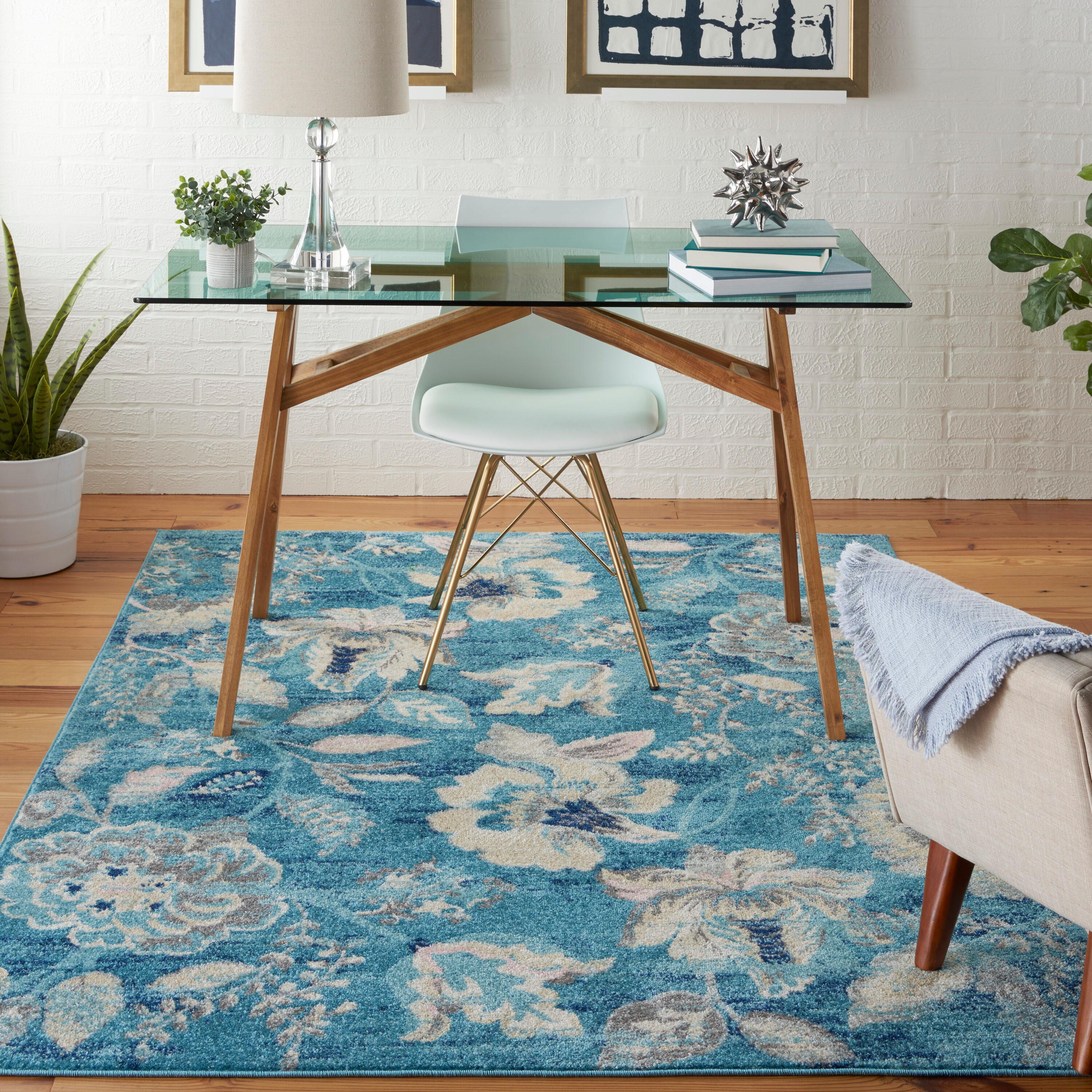 Nourison Tranquil 5'3" X 7'3" (5' x 7') Turquoise Area Rug French Country Eclectic Floral by Nourison