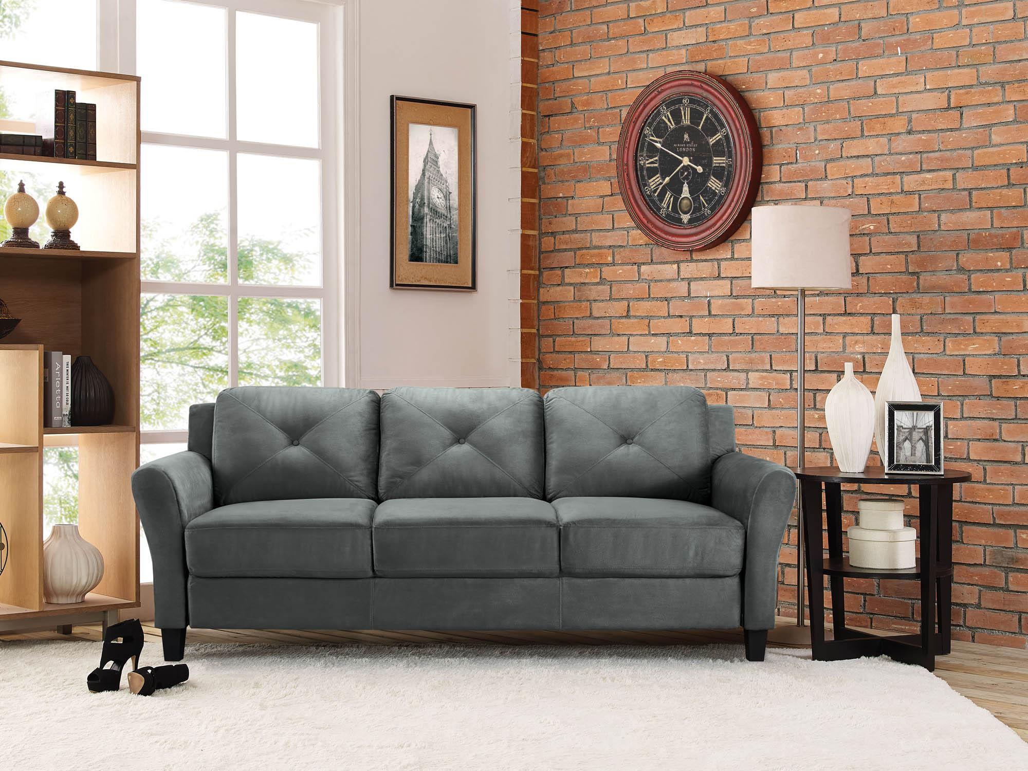 Lifestyle Solutions Taryn Traditional Sofa with Rolled Arms, Dark Gray Fabric