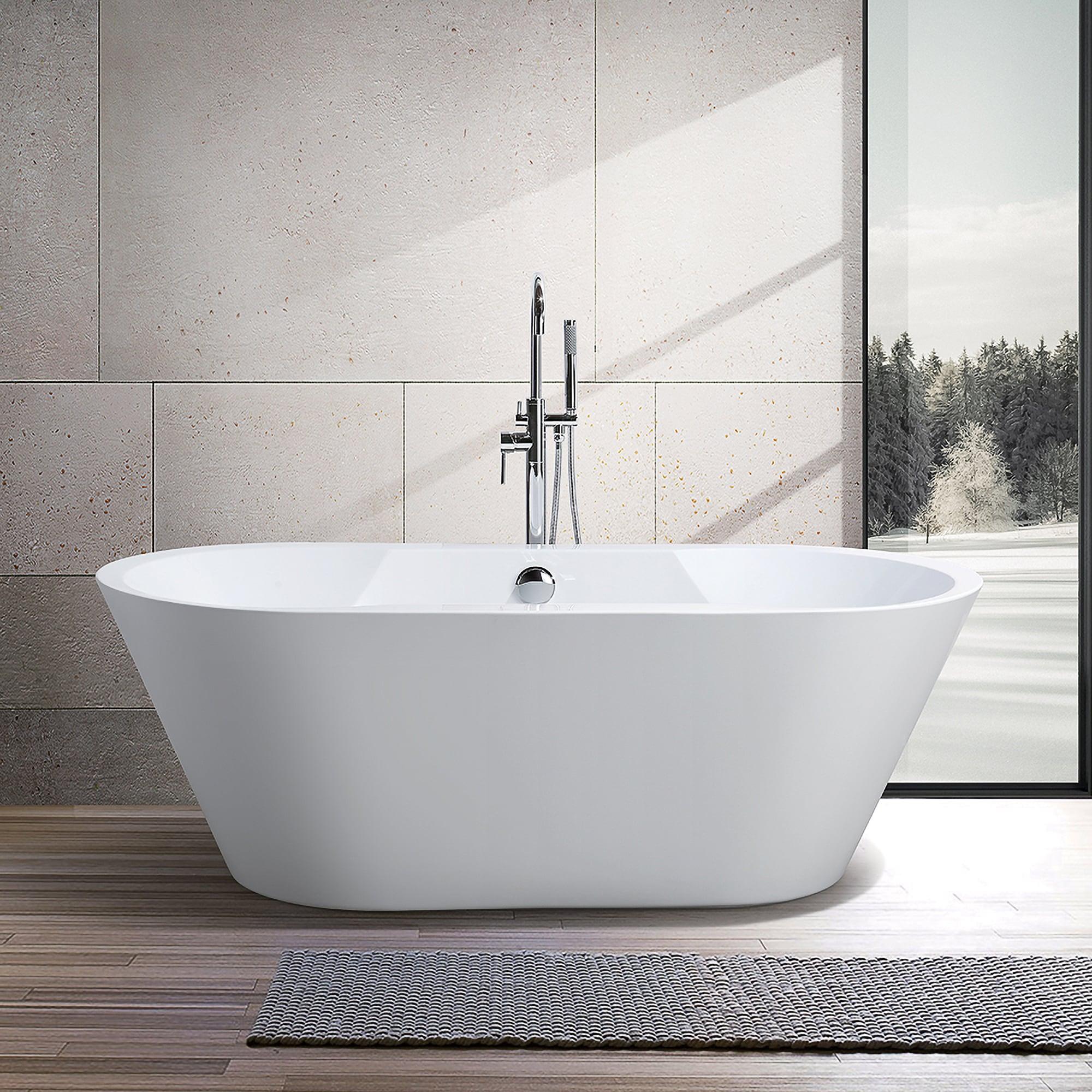 Vanity Art 67" x 32" Acrylic Freestanding Bathtub Contemporary Soaking Tub with Overflow and Pop-Up Drain, VA6804
