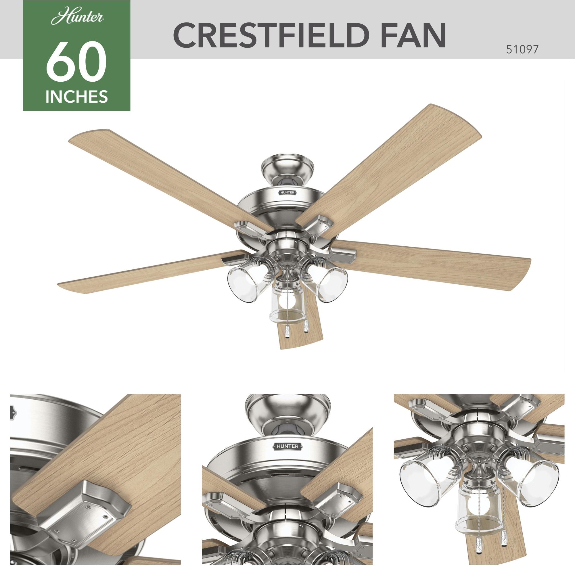 60" Crestfield 5 - Blade Ceiling Fan with Pull Chain and Light Kit Included