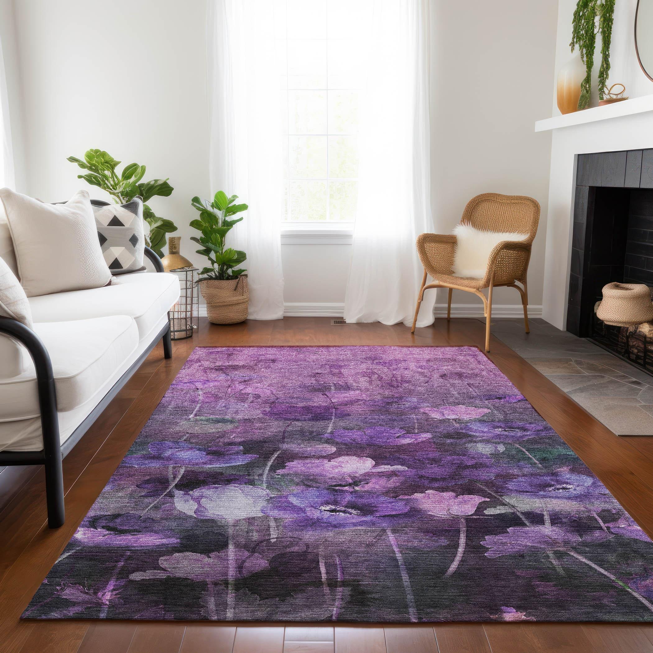 Addison Rugs Chantille Indoor/Outdoor Transitional Floral Purple Washable Rectangle Rug, 3' x 5'