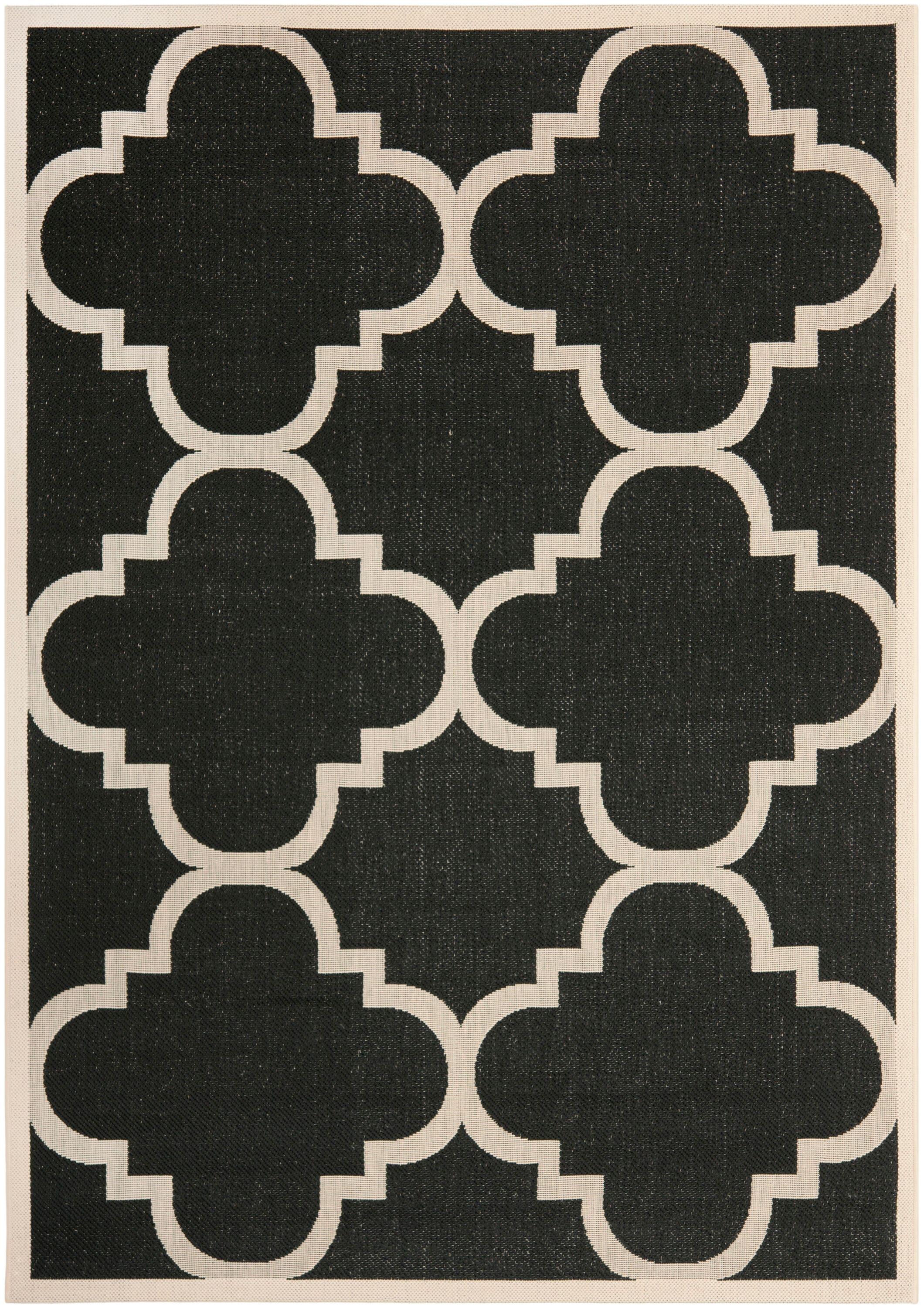 Courtyard CY6243 Power Loomed Indoor and Outdoor Area Rug - Black/Beige - 5'3"x7'7" - Safavieh
