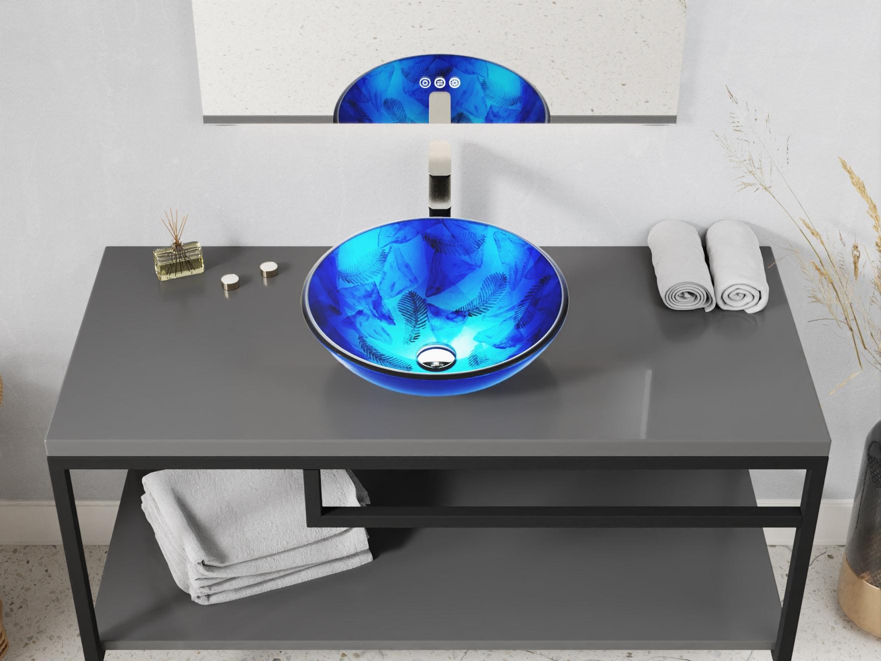 ANZZI 16.5'' Stellar Blue Glass Circular Bathroom Sink